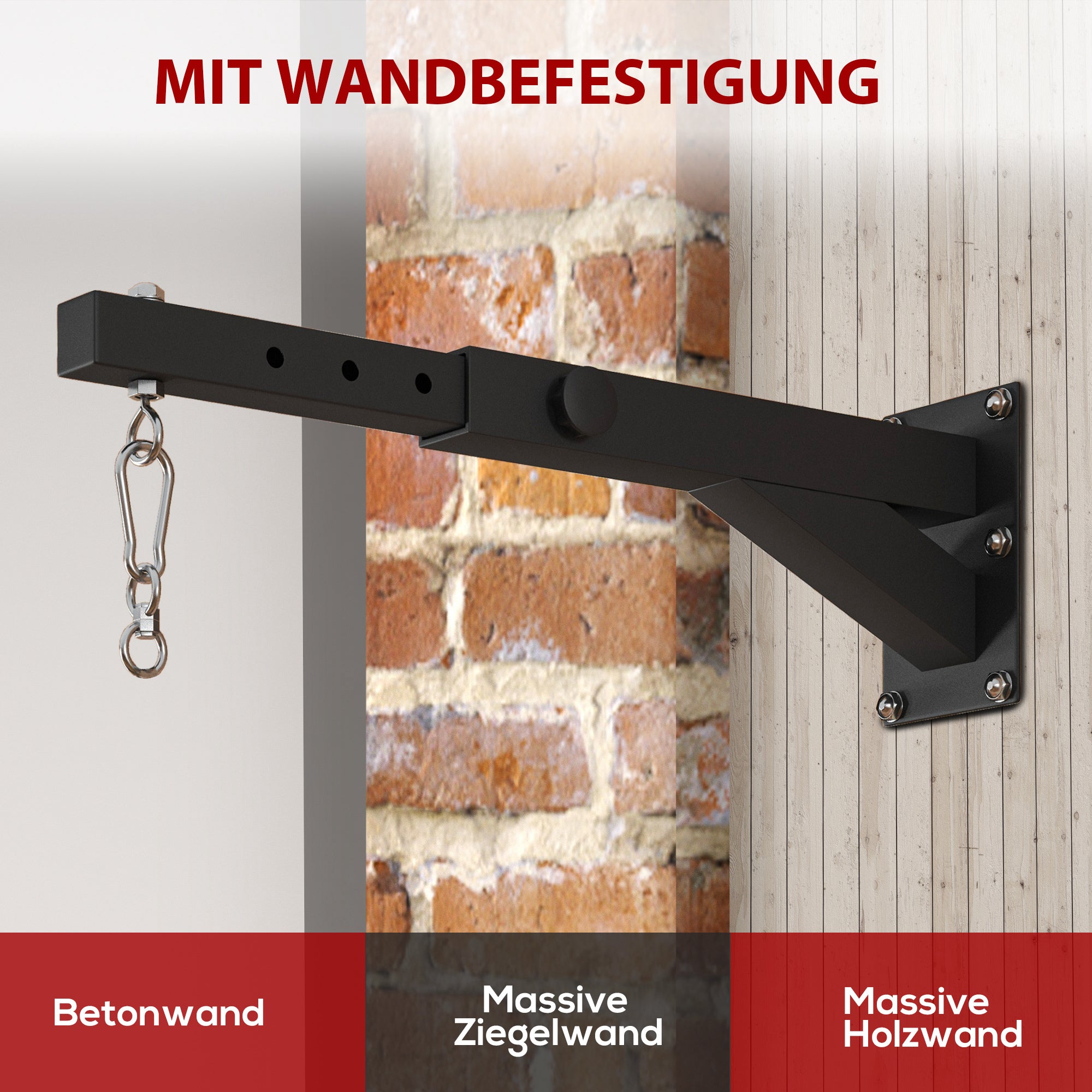 SPORTNOW Boxsackhalterung, 5-stufig längenverstellbar, Wandmontage, bis 60 kg, Stahl, Schwarz