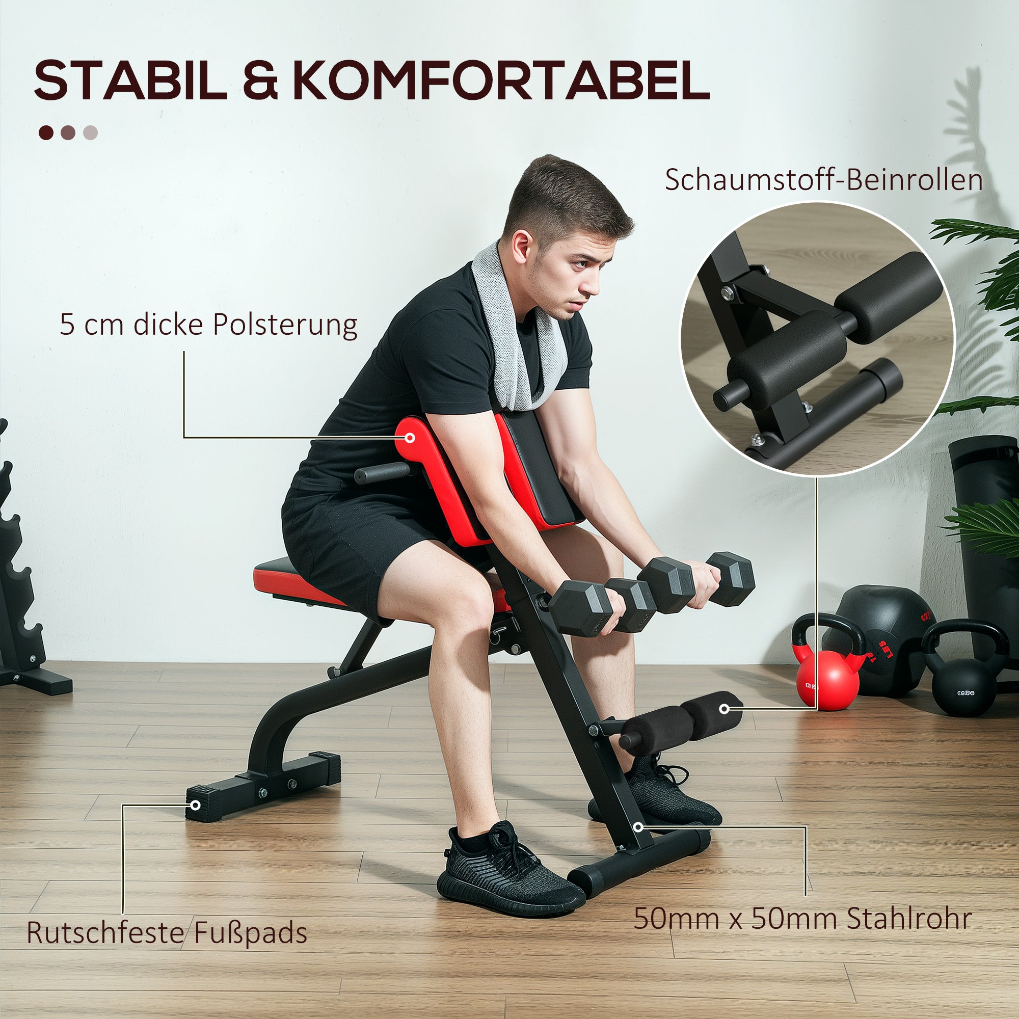 SPORTNOW Hantelbank, Multifunktions-Trainingsbank, Klappbar Fitnessbank, bis 120 kg belastbar, Stahl, Schwarz