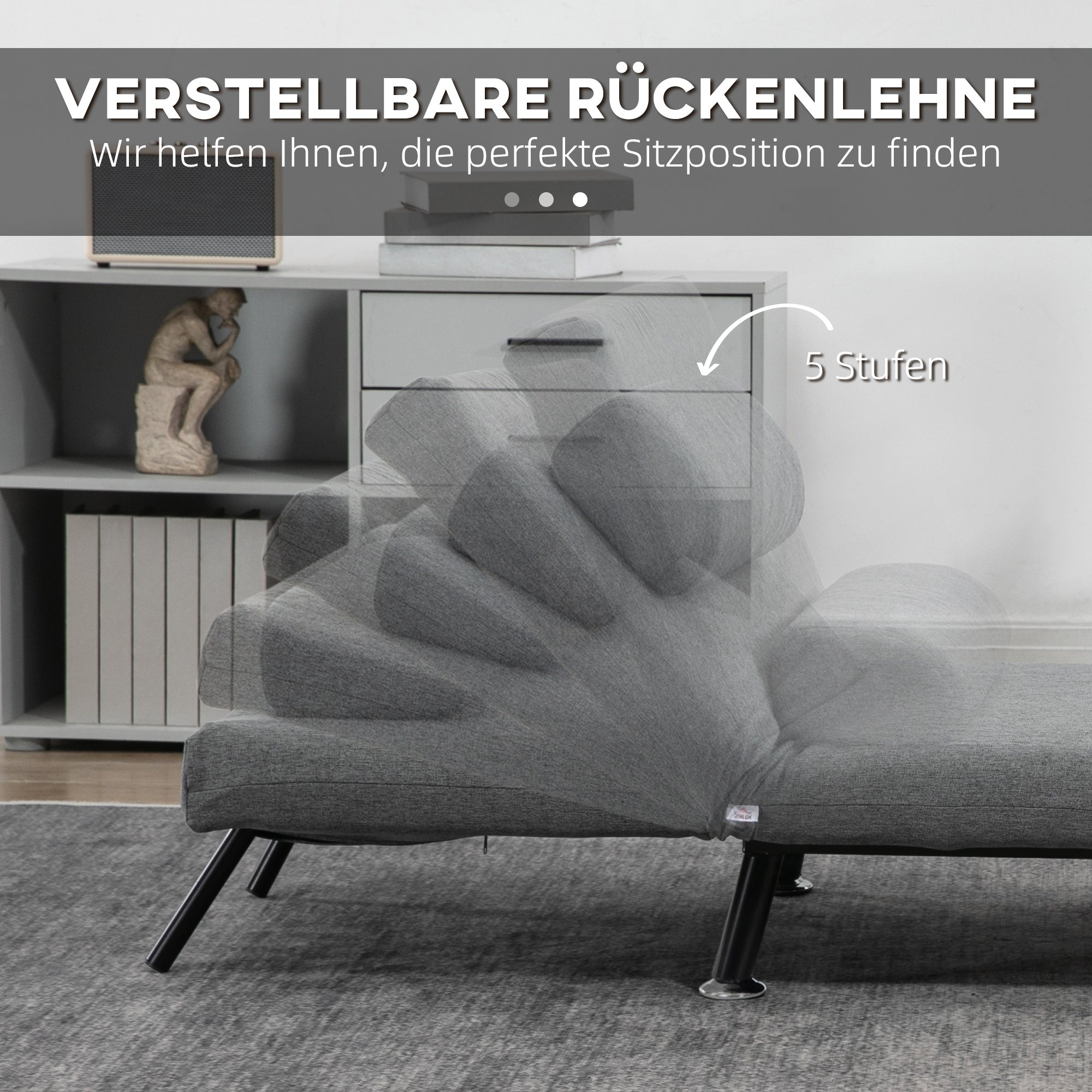 HOMCOM Klappsessel mit Bettfunktion, klappbarer Relaxsessel in Leinenoptik, Verstellbare Rückenlehne, 75 x 70 x 75 cm, Dunkelgrau