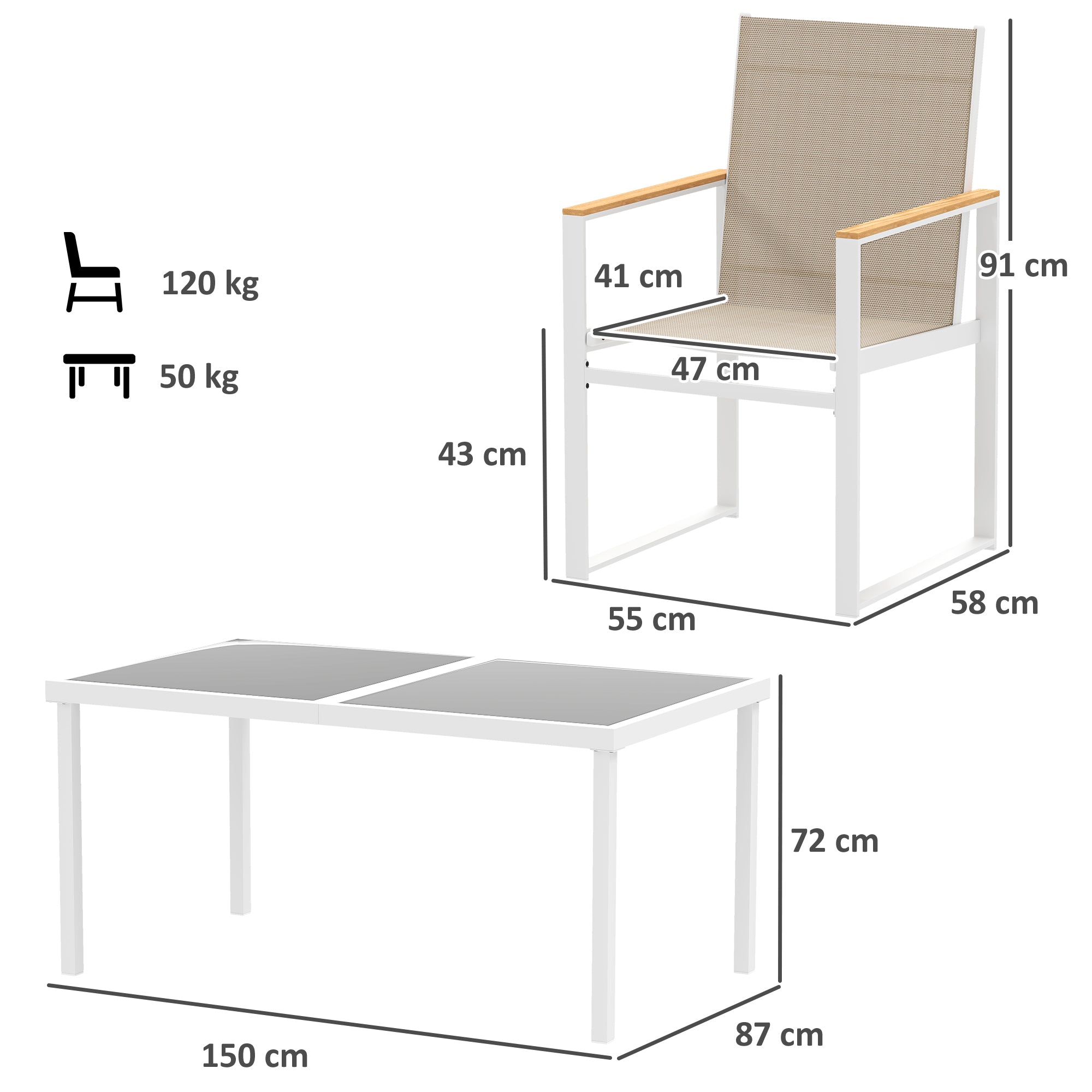 Outsunny 5-teiliges Ess-Set, Outdoor-Tisch aus Hartglas, 4 Stühle, wetterbeständig, Stahlrahmen, Terrassenmöbel, Mehrfarbig