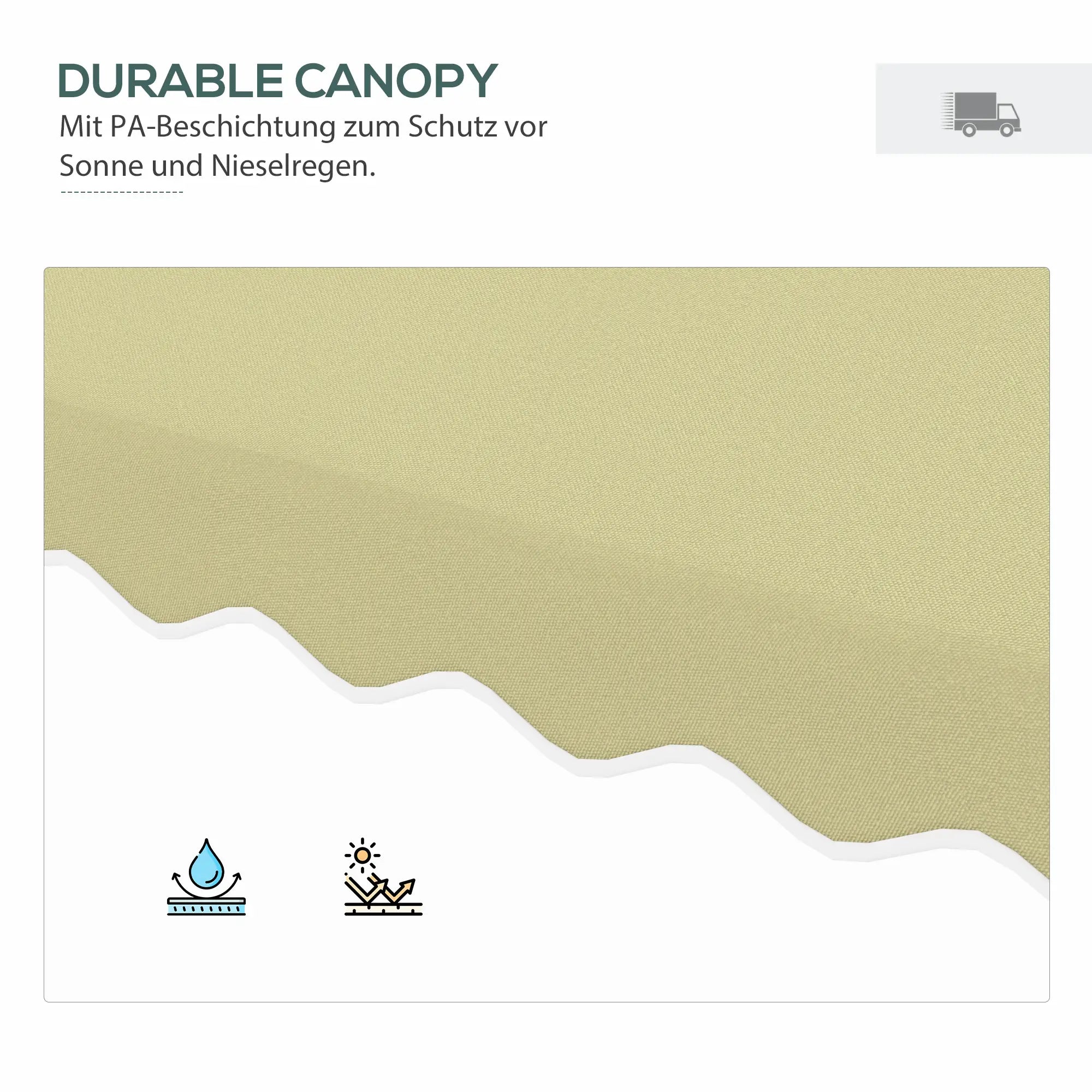 Outsunny Gartenschirm, Ampelschirm, dekorativer Rand, Lüftungsdach, Metallgestell, 2,4x2,4x2,6m, Beige