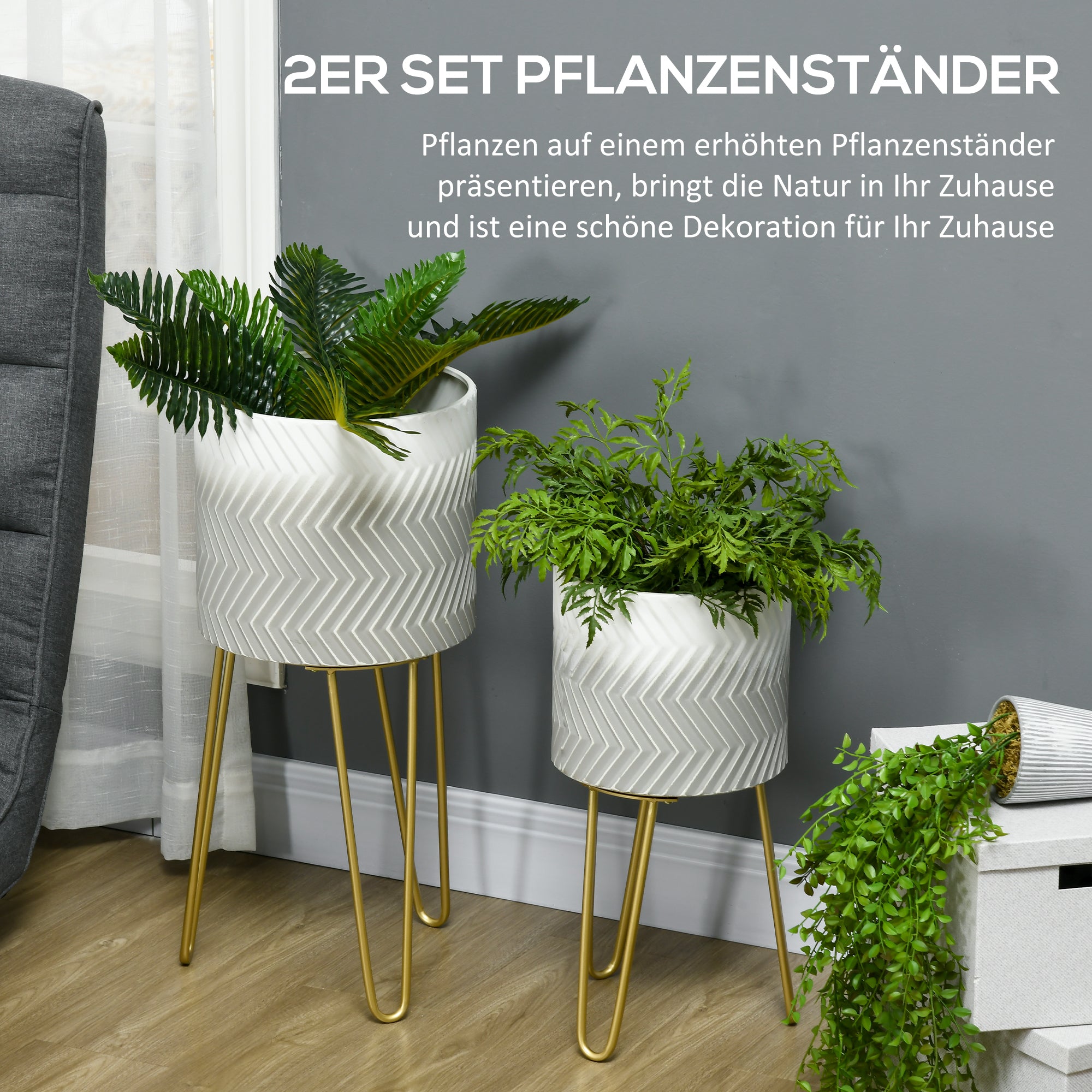 Outsunny Set aus 2 Blumenständern, dekoratives Design, Metallrahmen, 30 x 30 x 67 cm