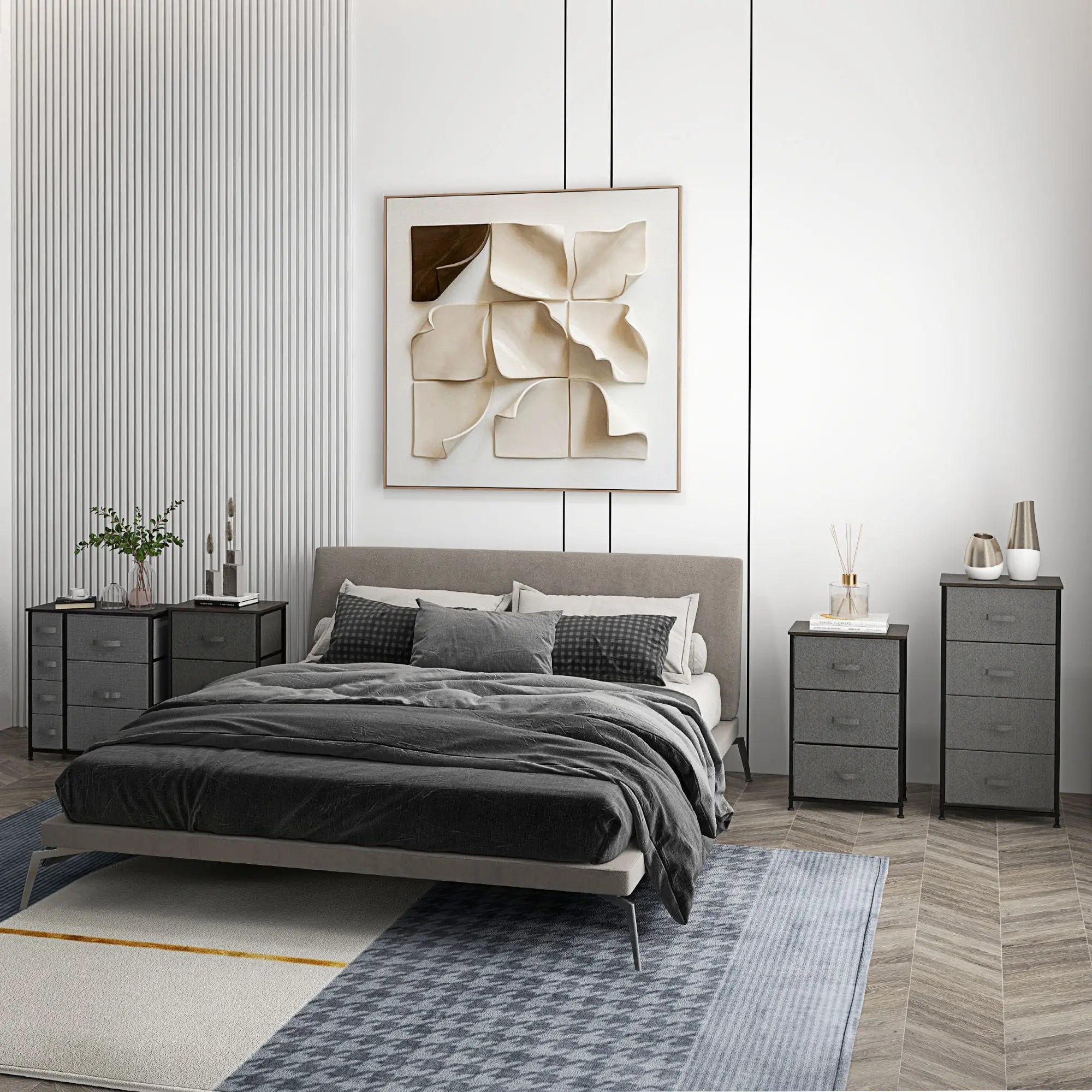 HOMCOM Kommode mit 7 faltbaren Stoffschubladen, Vlies, Metallgestell, 63,5 x 30 x 71 cm, Dunkelgrau