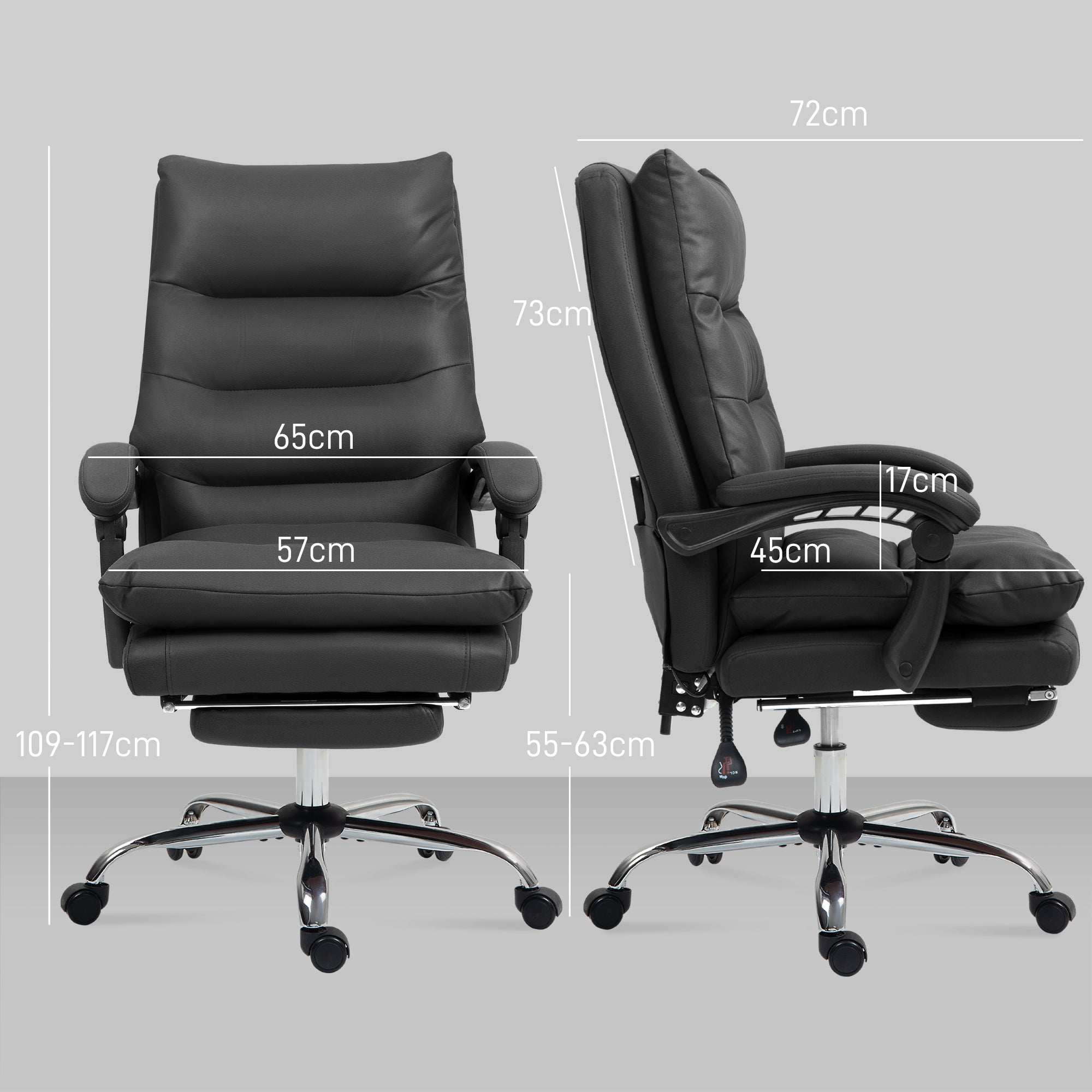 Vinsetto Bürostuhl mit Massagefunktion, beheizbar, neigbar, Kunstleder, 65x72x109-117cm, Schwarz