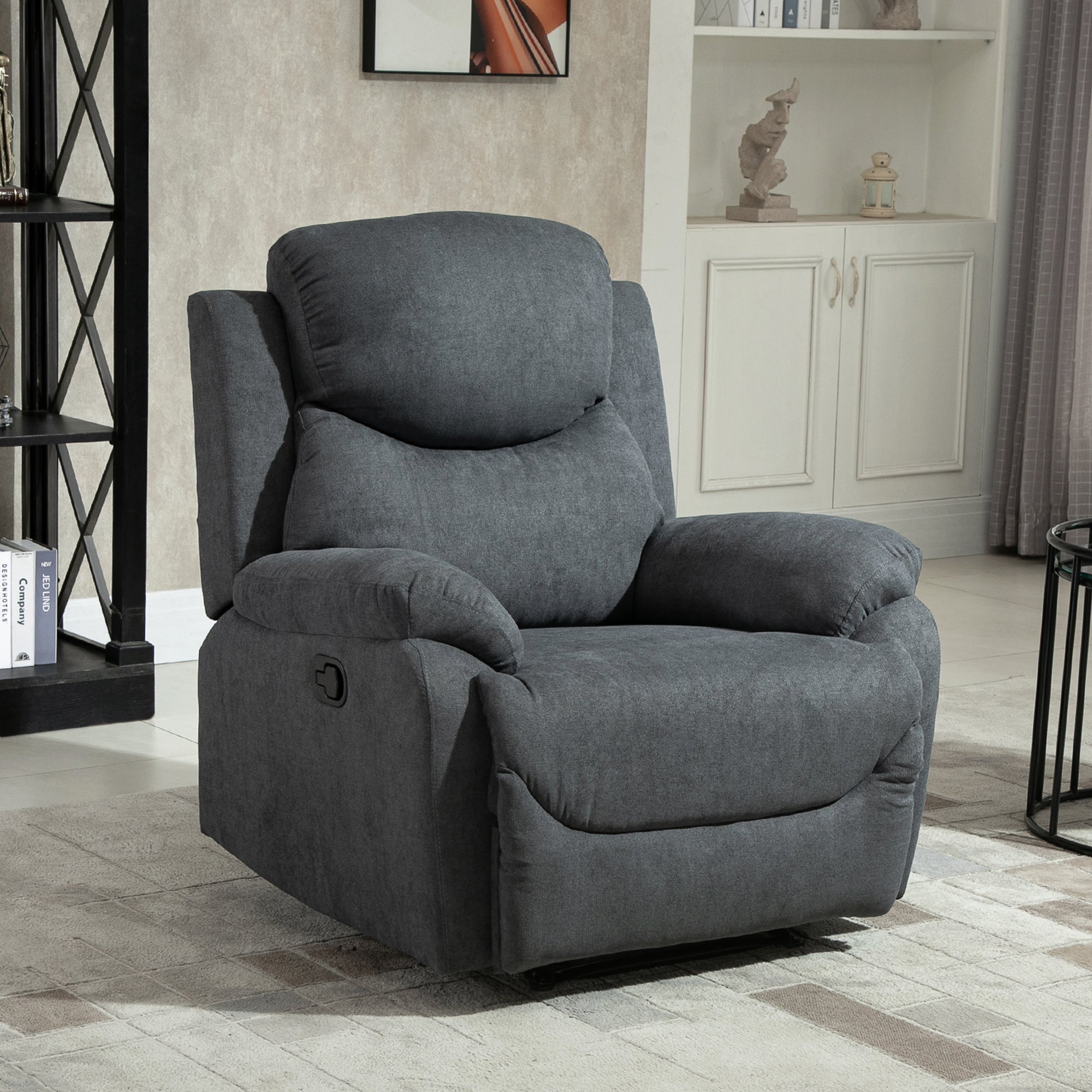 HOMCOM Sessel mit Liegefunktion für Wohnzimmer, 150° neigbar, Leinenoptik, Dunkelgrau