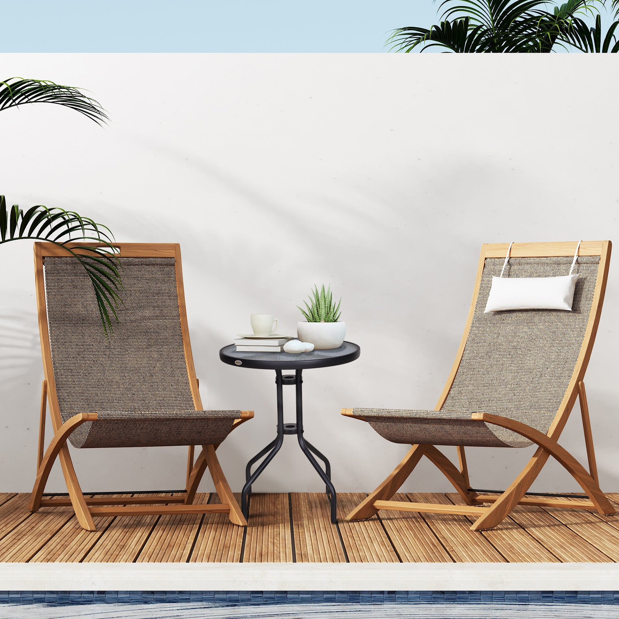 Outsunny Gartentisch Balkontisch Bistrotisch Glastisch Beistelltisch Metall+Sicherheitsglas ∅60xH70cm