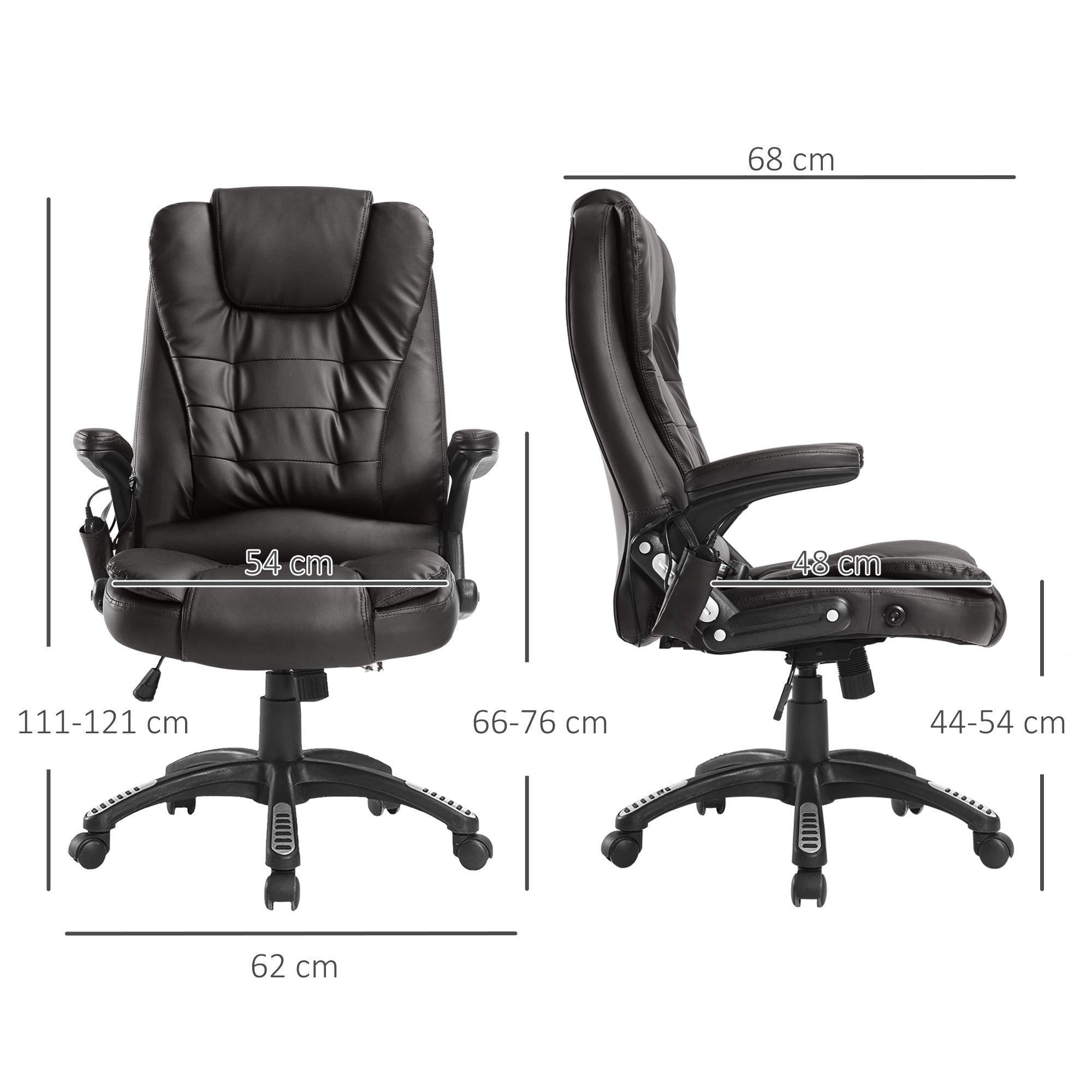 HOMCOM Massagesessel Bürosessel Bürostuhl Chefsessel Gamingsessel 6 Punkt Vibrations Massage mit Wärmefunktion Kunstleder Ledersessel drehbar (Braun)