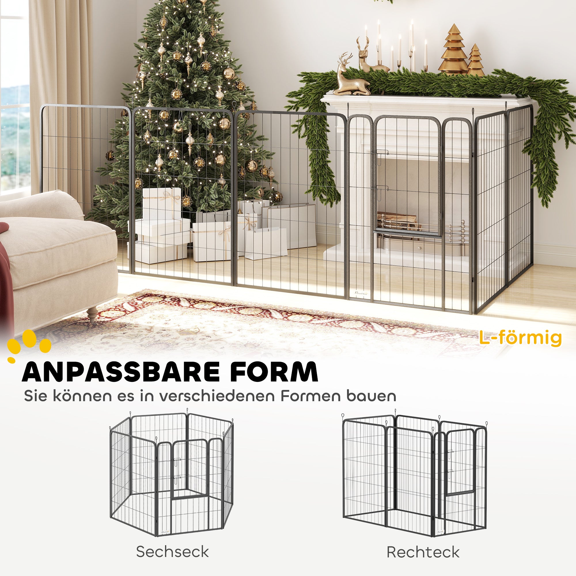 PawHut Laufstall für Hunde mit 6 Paneelen, robust, mit sicherer Tür, für drinnen und draußen, für Garten, Camping, 100 cm hoch