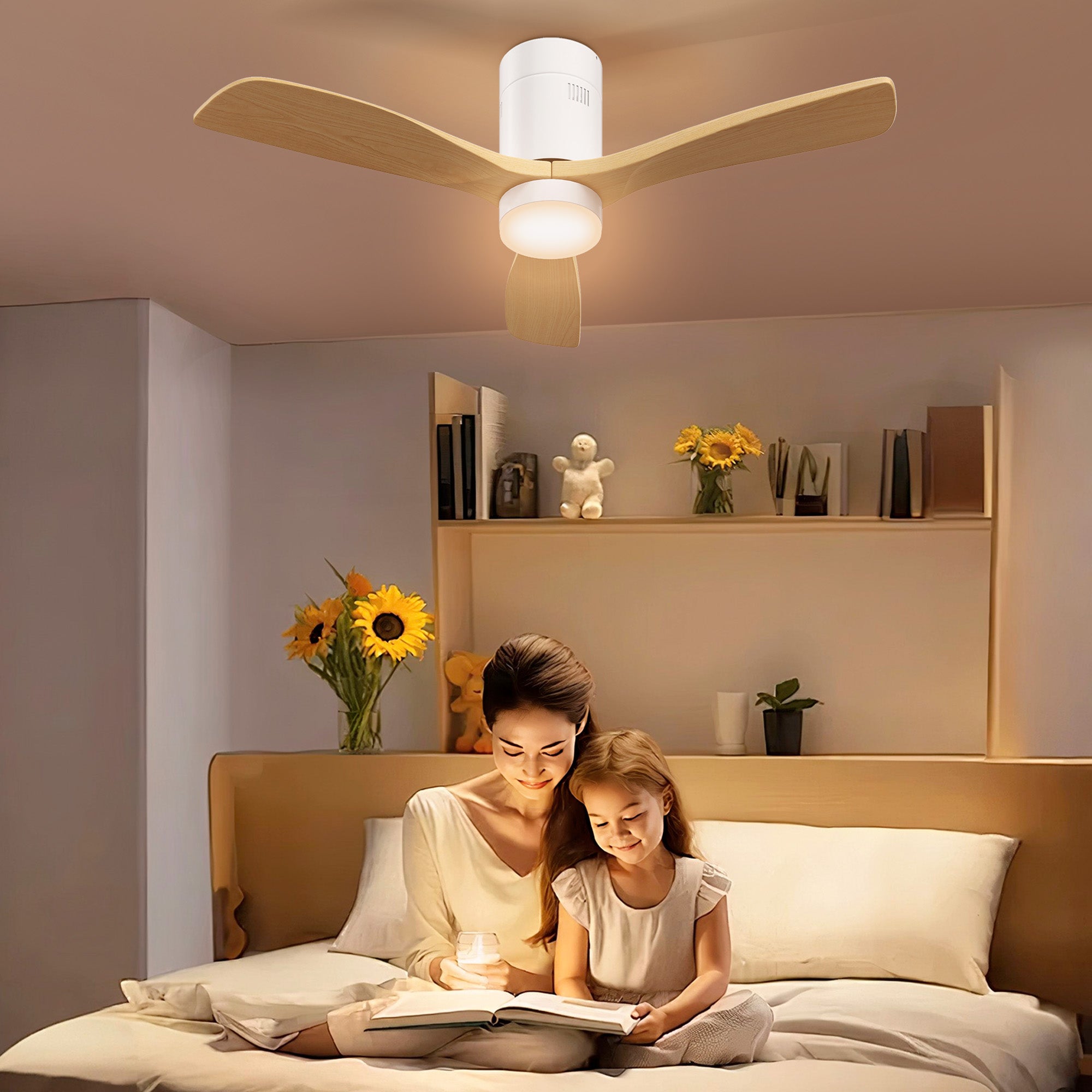HOMCOM Deckenventilator mit LED-Licht, 6 Geschwindigkeiten, Fernbedienung, Hellbraun