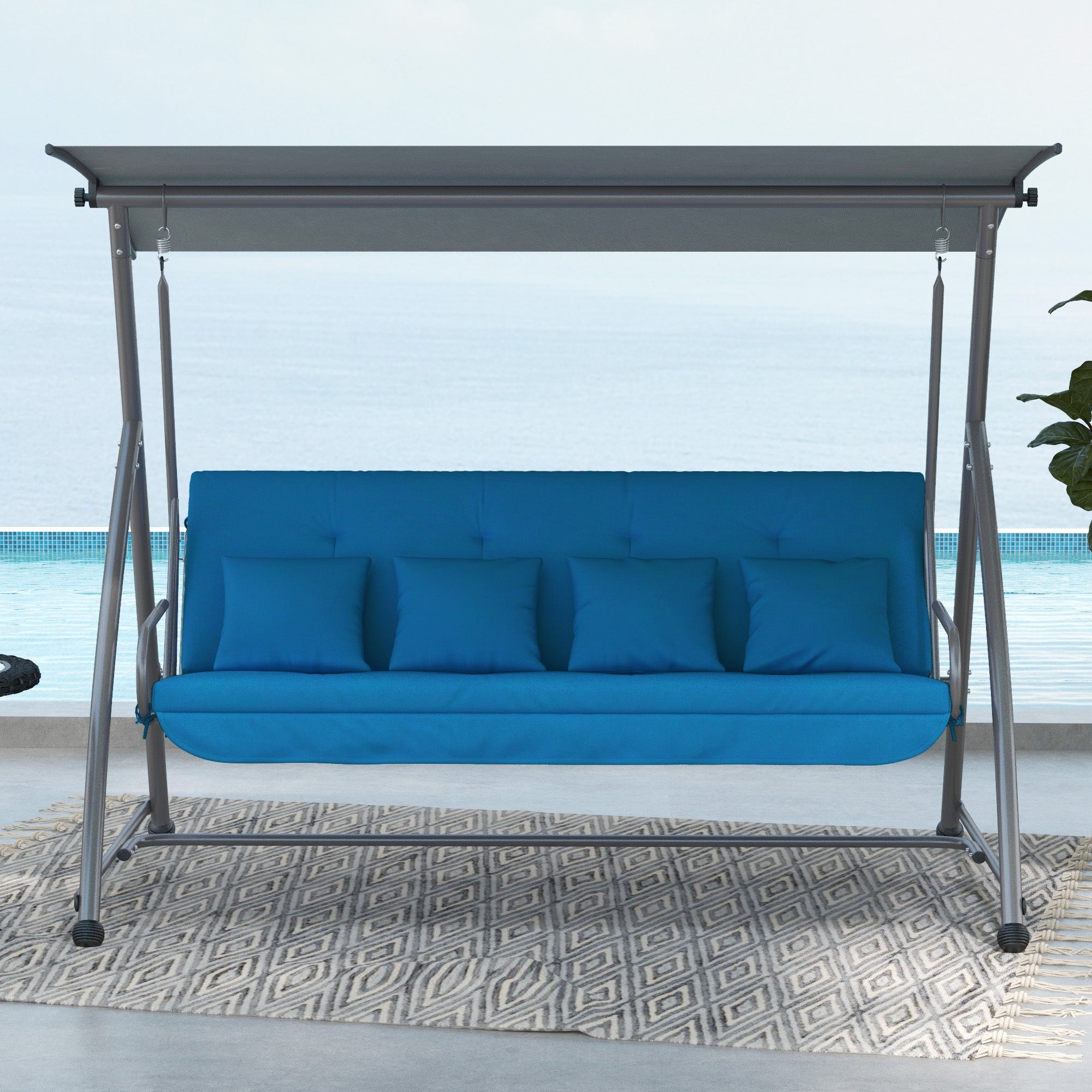 Outsunny Auflagen-Set für Hollywoodschaukel 170 cm Stuhlkissen Schaukelauflage Sitzkissen Gartenschaukel Gartenpolster Rückenkissen Seitenkissen Blau