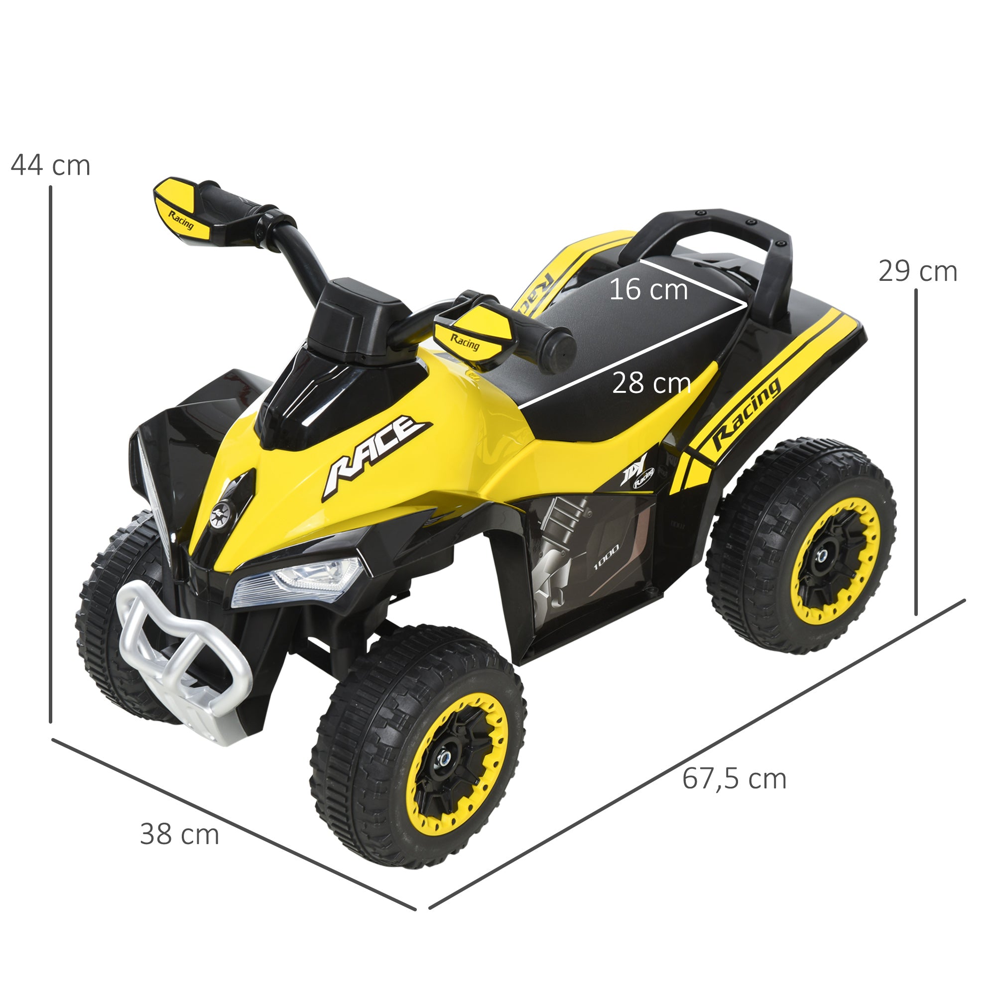 HOMCOM Kinder Rutschauto Tretauto mit Füßen rutschen Kinderauto Kinderfahrzeug für 18-36 Monate Licht Musik Kunststoff Stahl Gelb 67,5 x 38 x 44 cm