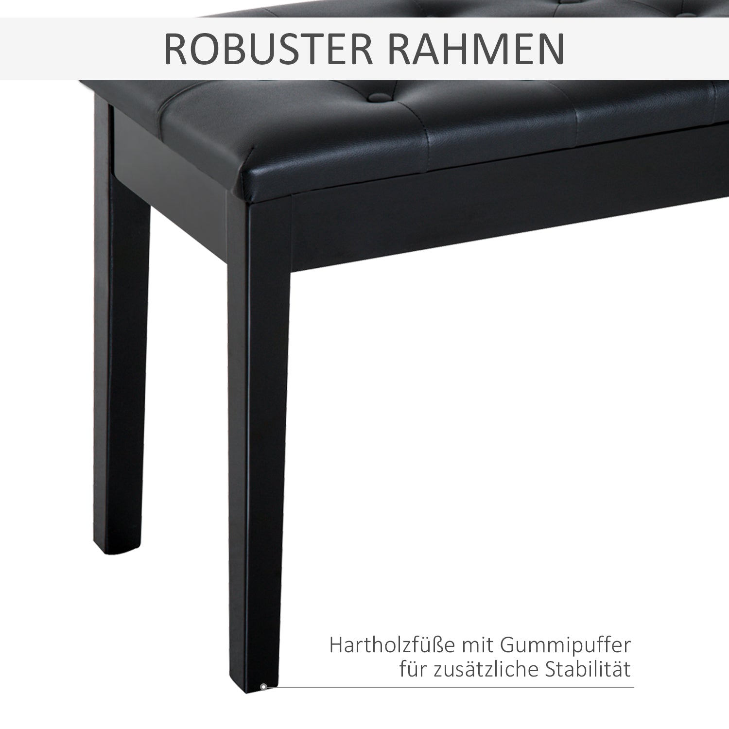 HOMCOM Klavierhocker, Klavierbank mit Verstecktem Stauraum, Klavierstuhl mit Kunstleder Kissen, Pianobank, Massivholz Keyboardbank für Piano, Keyboard, 76 x 36 x 50 cm, Schwarz