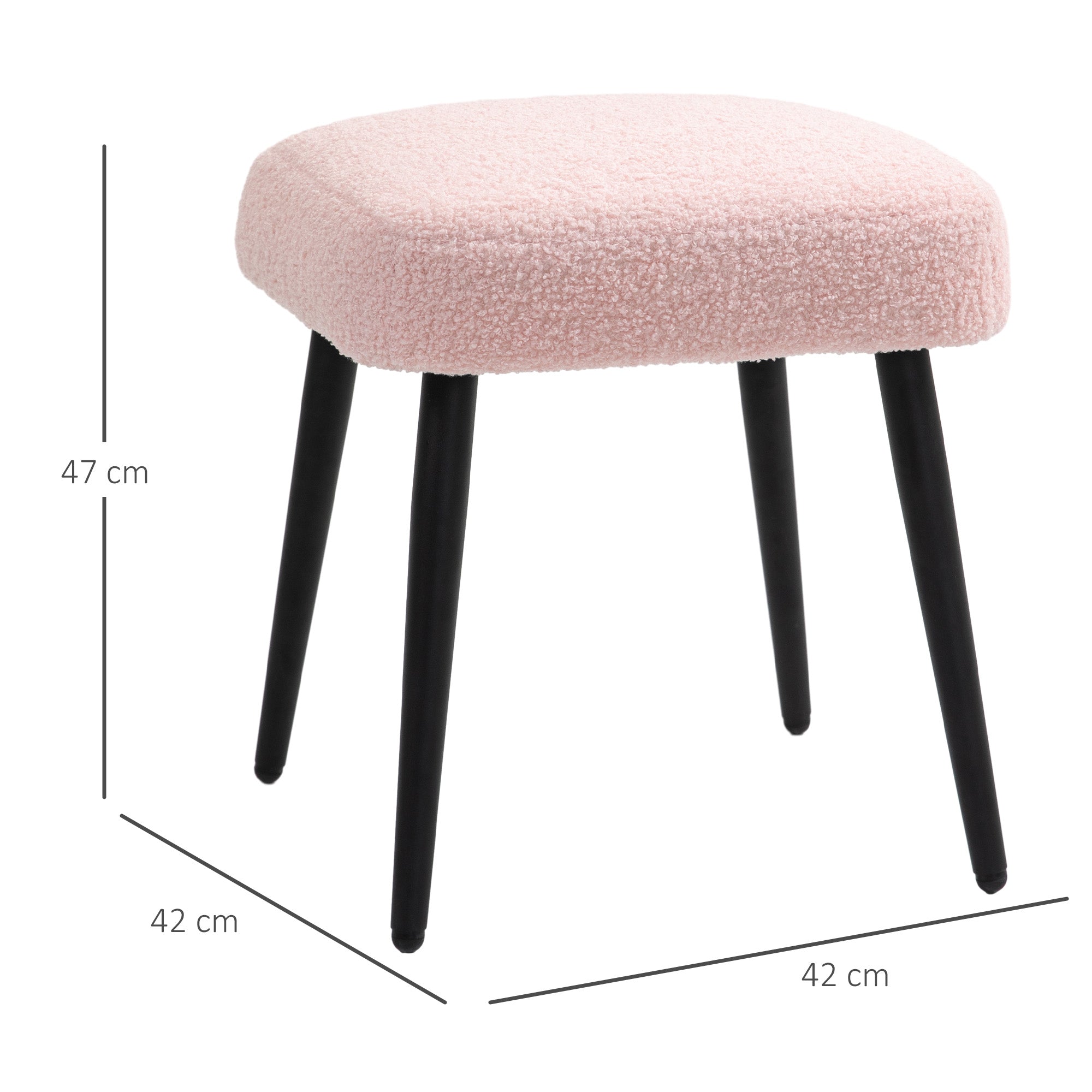 HOMCOM Hocker, Fußstütze, gepolsterter Sitz, Kaschmir-Optik, Stahlbeine, 42 x 42 x 47 cm, Rosa
