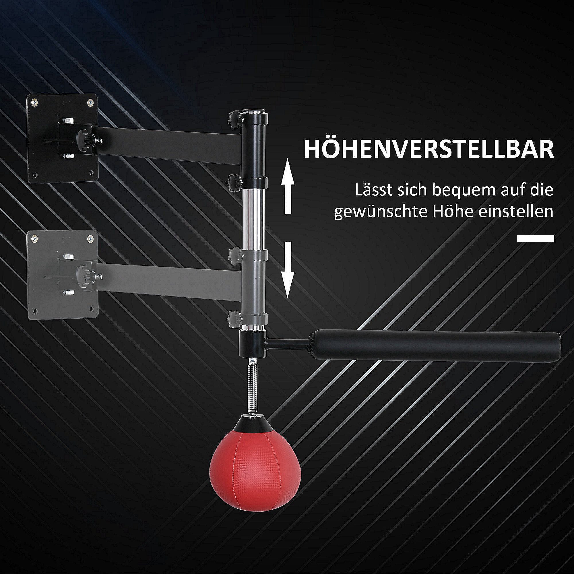 HOMCOM Boxgestell mit Speedball & Reflexstange, Wandmontage, höhenverstellbar, Schwarz/Rot