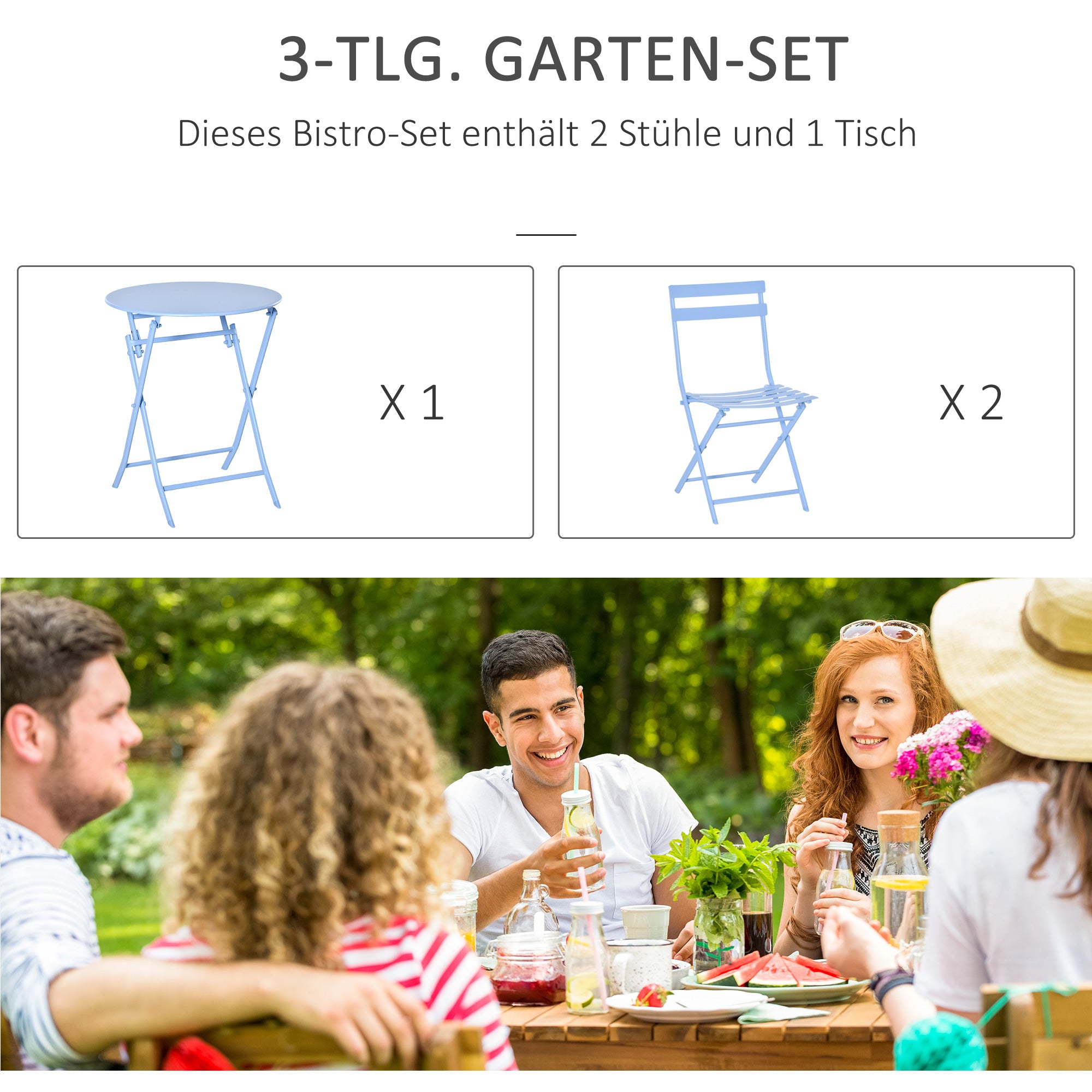 Outsunny Bistroset für 2 Personen Balkonmöbel Set patio Hof Garten Hellblau