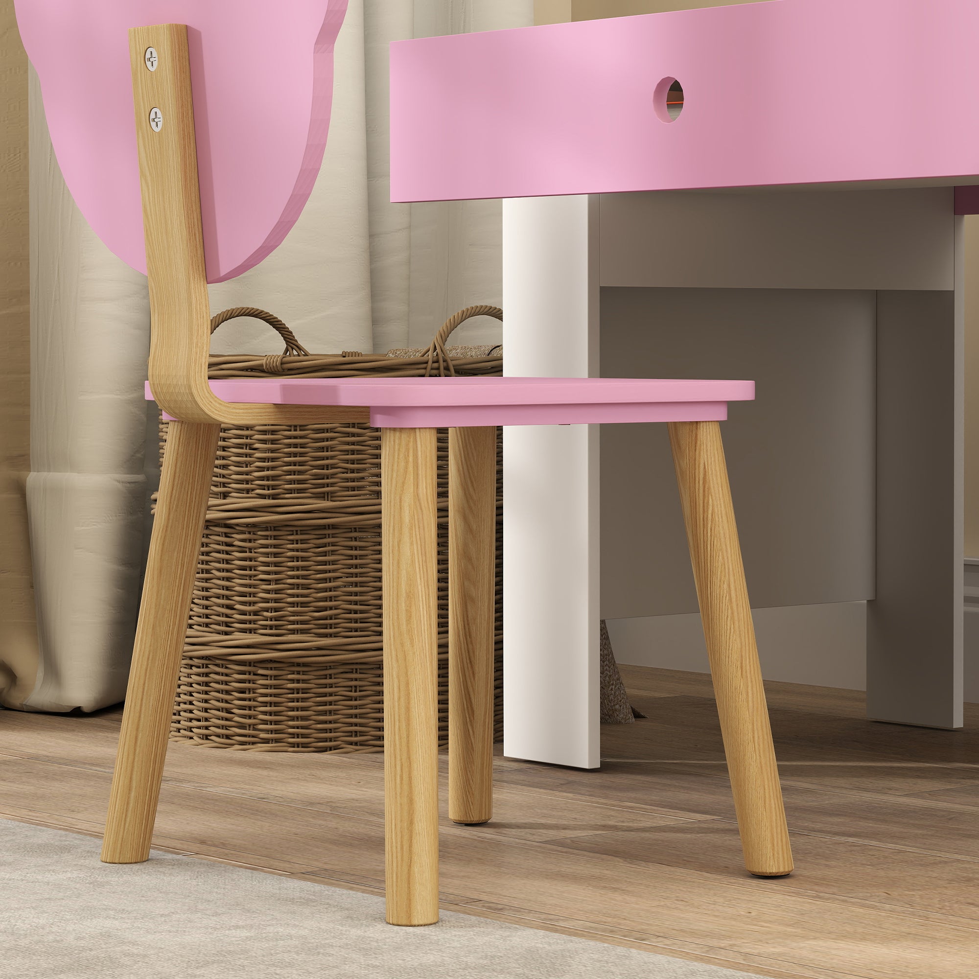 AIYAPLAY Schreibtisch-Set für Kinder, Arbeitstisch und Stuhl mit Bärenform, Schublade, zum Schreiben und Basteln, 3-8 Jahre, Rosa