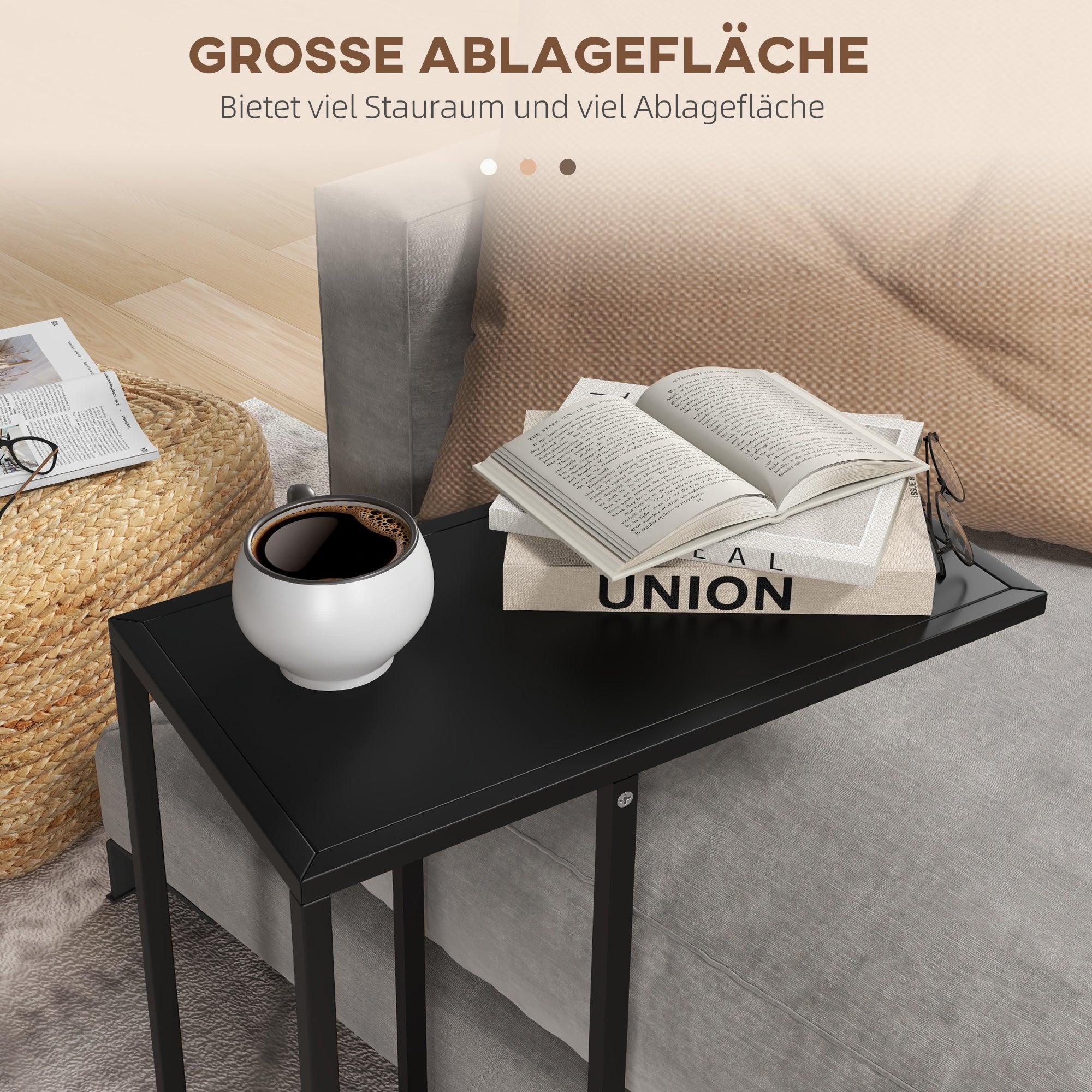 HOMCOM Beistelltisch Laptoptisch, Sofatisch in C-Form, mit Stahlgestell, Schwarz