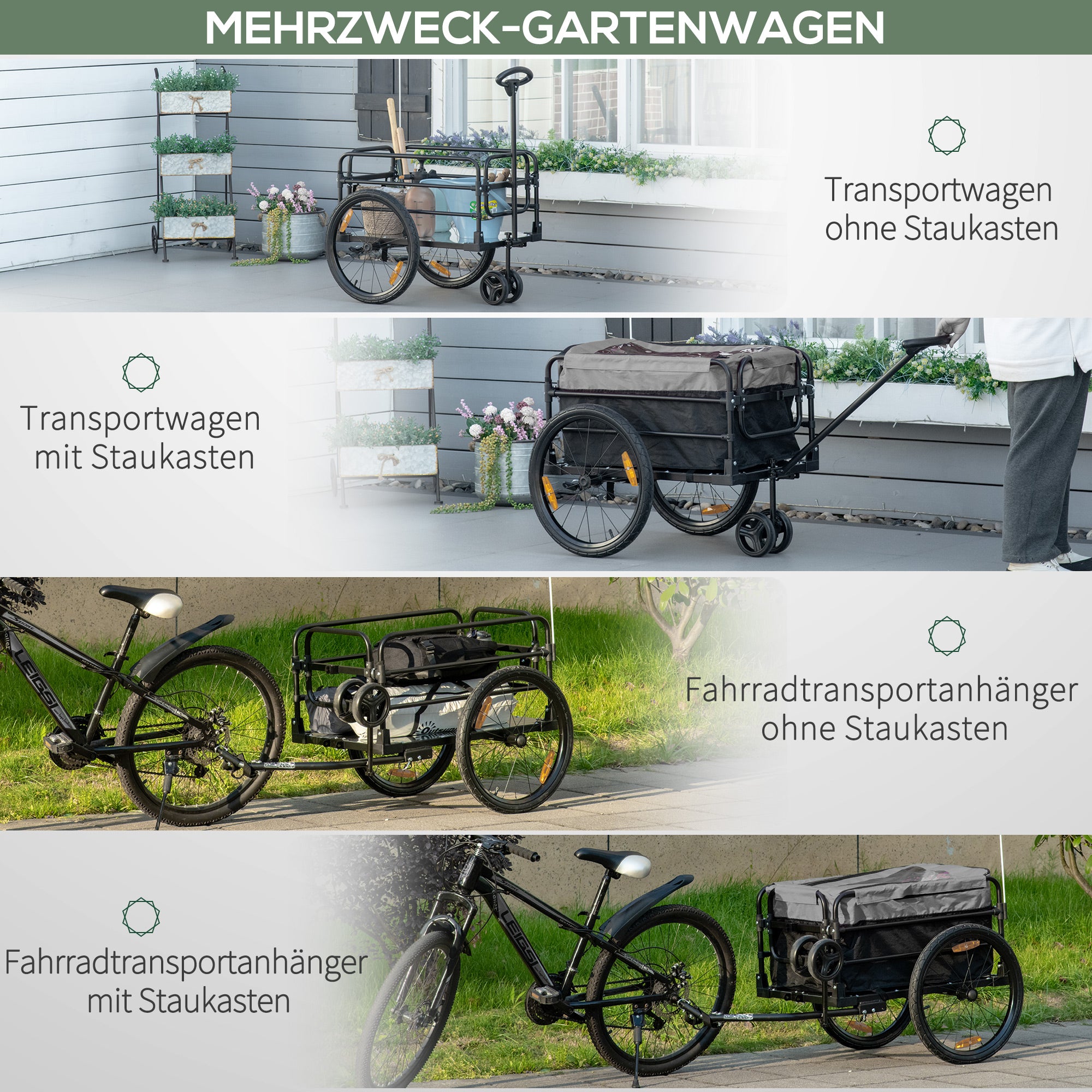 HOMCOM Lastenanhänger Bollerwagen 130 x 64 x 103 cm Stahl Schwarz+Grau