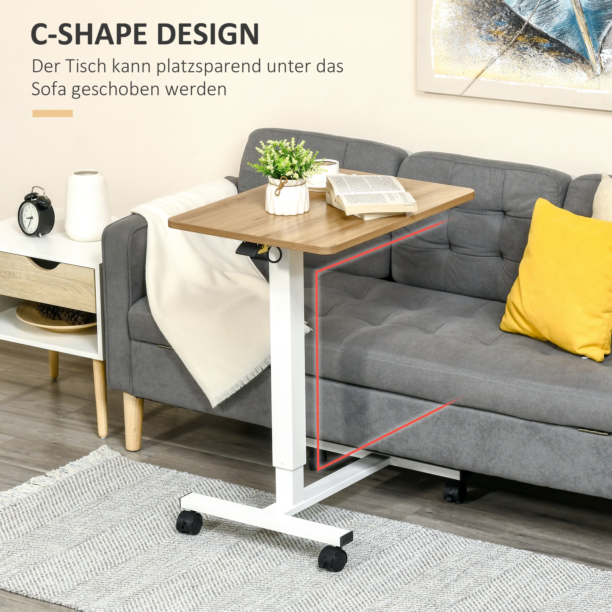 HOMCOM Stehpult Höhenverstellbar inkl. 4 Rollen C-Form 65 cm x 48 cm x 70-110 cm  Natur + Weiß