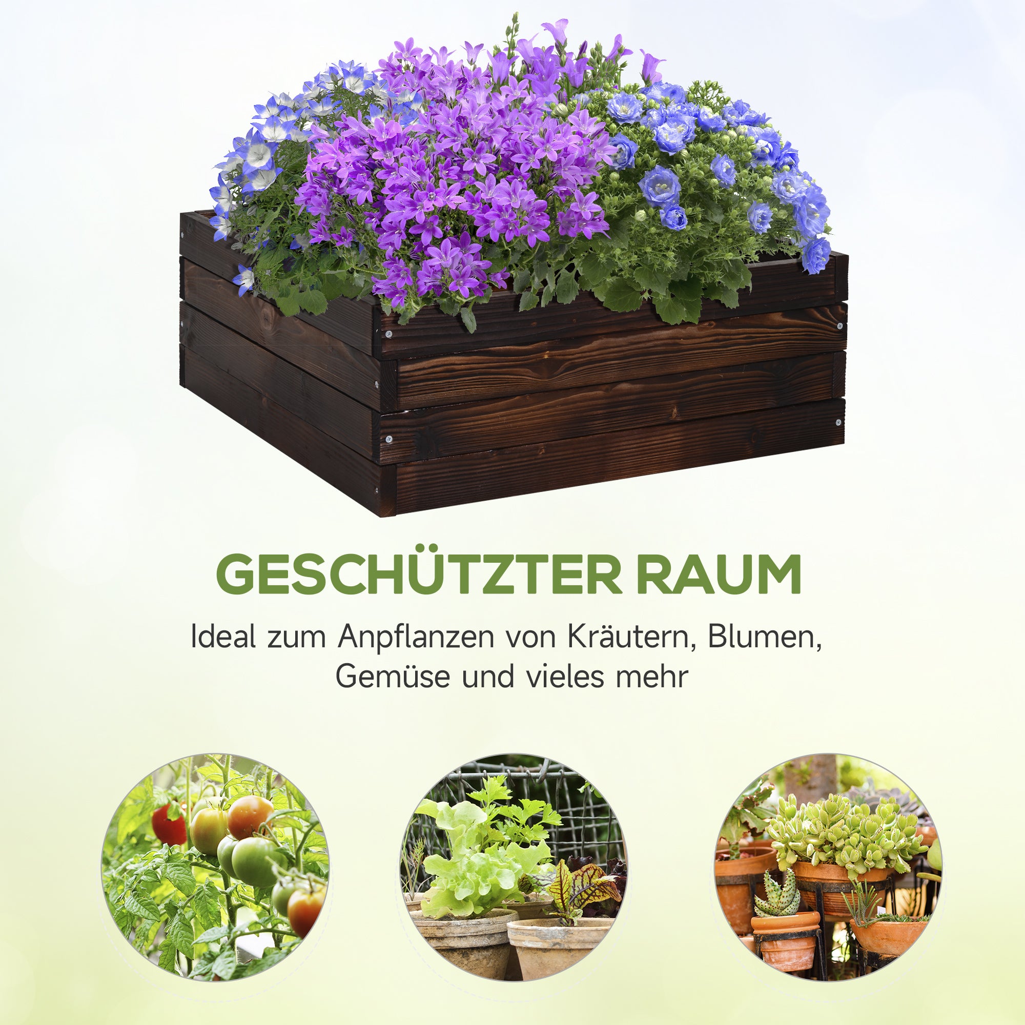 Outsunny Hochbeet, Pflanzkasten, Gemüsebeet, Kräuterbeet, Massivholz, Dunkelbraun, 60 x 60 x 23 cm