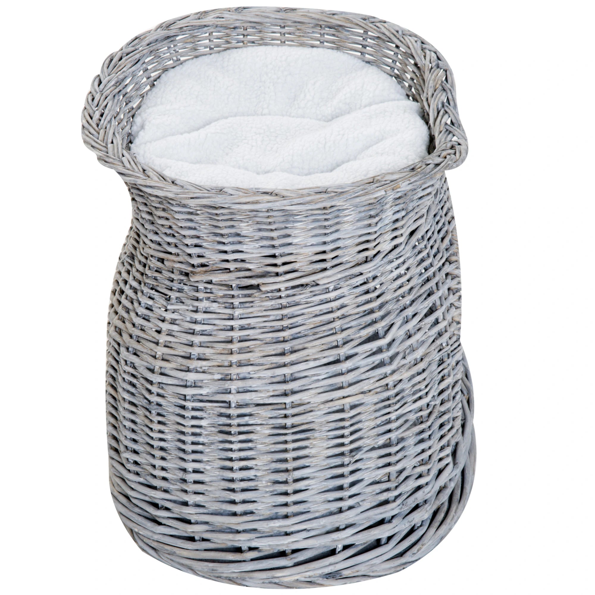 PawHut Rattan Weidenkorb für Katzen Katzenhütte mit 2 weichen Liegekissen Katzenkorb Haustierbett aus Wasserhyazinthe für Wohnzimmer Grau 56 x 37 x 40 cm
