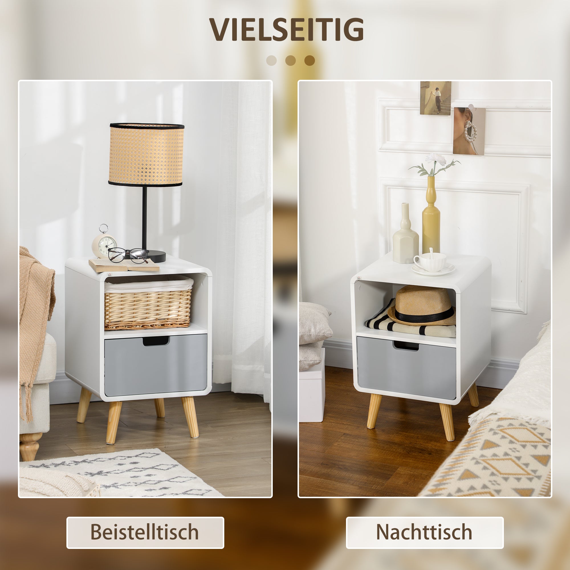 HOMCOM Nachttisch, skandinavisches Design, große Schublade, wasserfeste Lackierung, 40 x 38 x 58 cm, Weiß