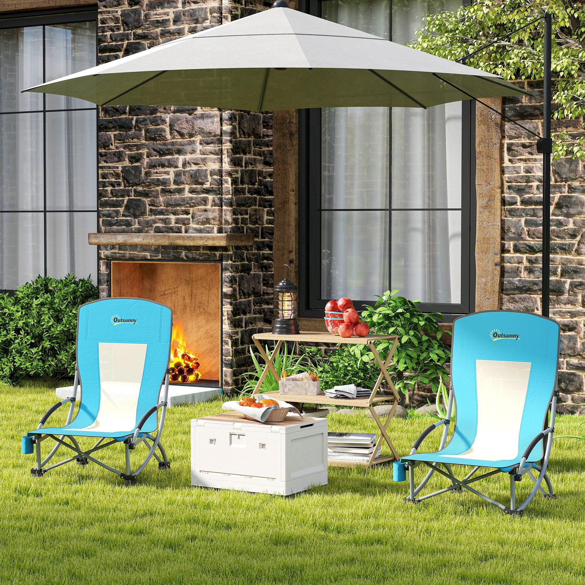 Outsunny 2er Set Campingstühle klappbar Campingstuhl mit Getränkehalter Netzrückenlehne bis 120 kg Blau