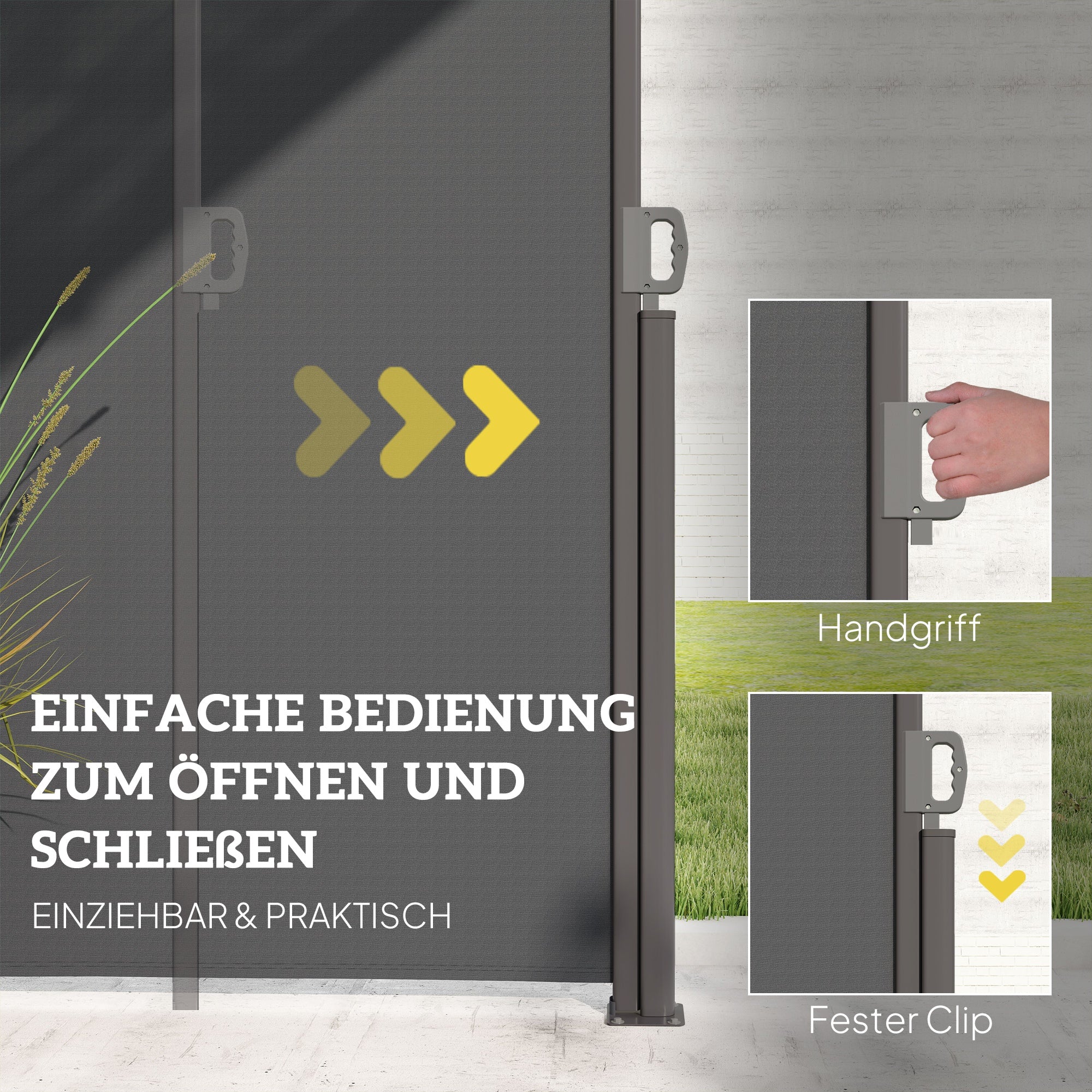 Outsunny Seitenmarkise ausziehbar blickdicht Sichtschutz mit Wandhalterung  Beschichtung 300x180cm Dunkelgrau