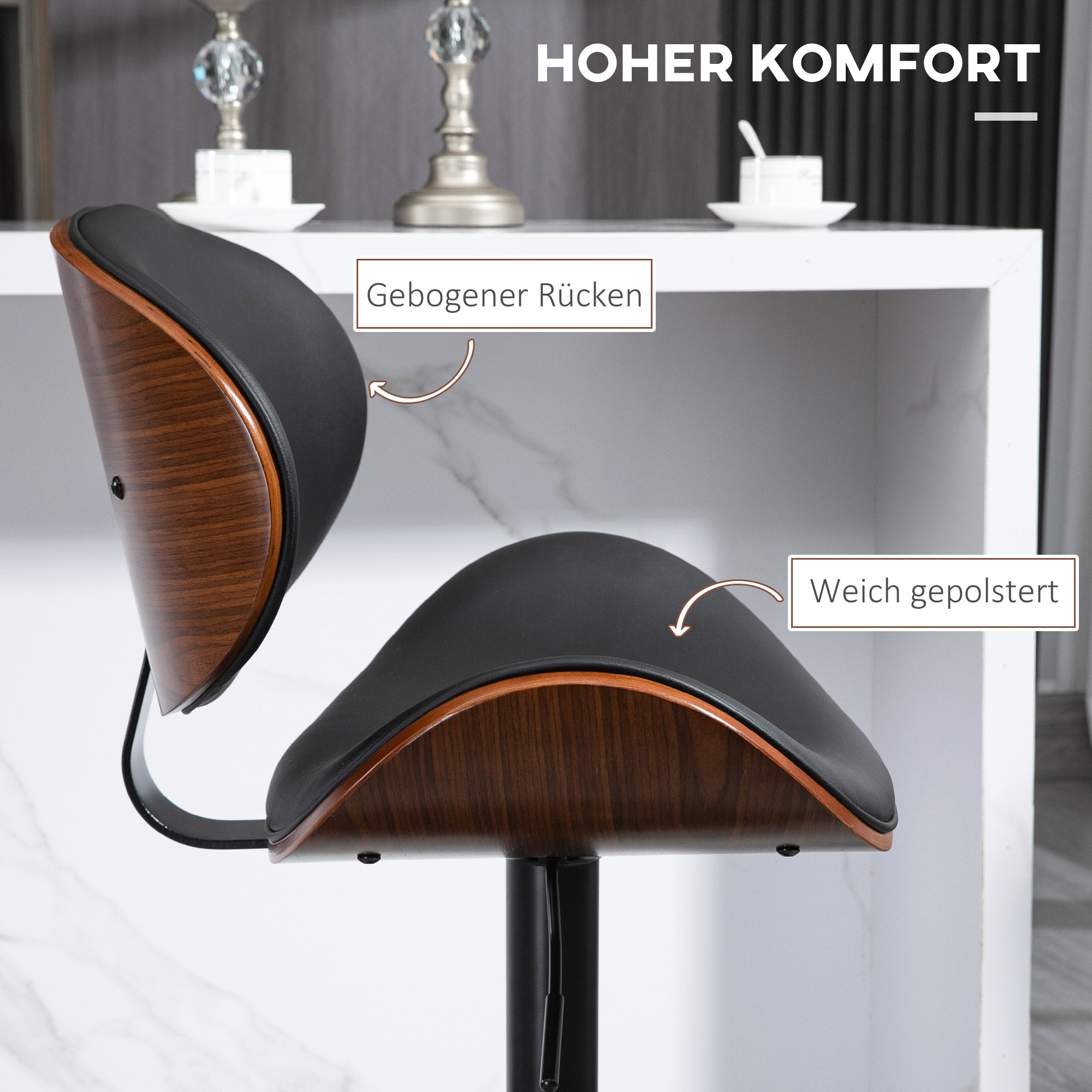 HOMCOM Barhocker-Set, höhenverstellbar, drehbar, Kunstleder, Stahlrahmen, schwarz, 53 x 50,5 x 112,5 cm