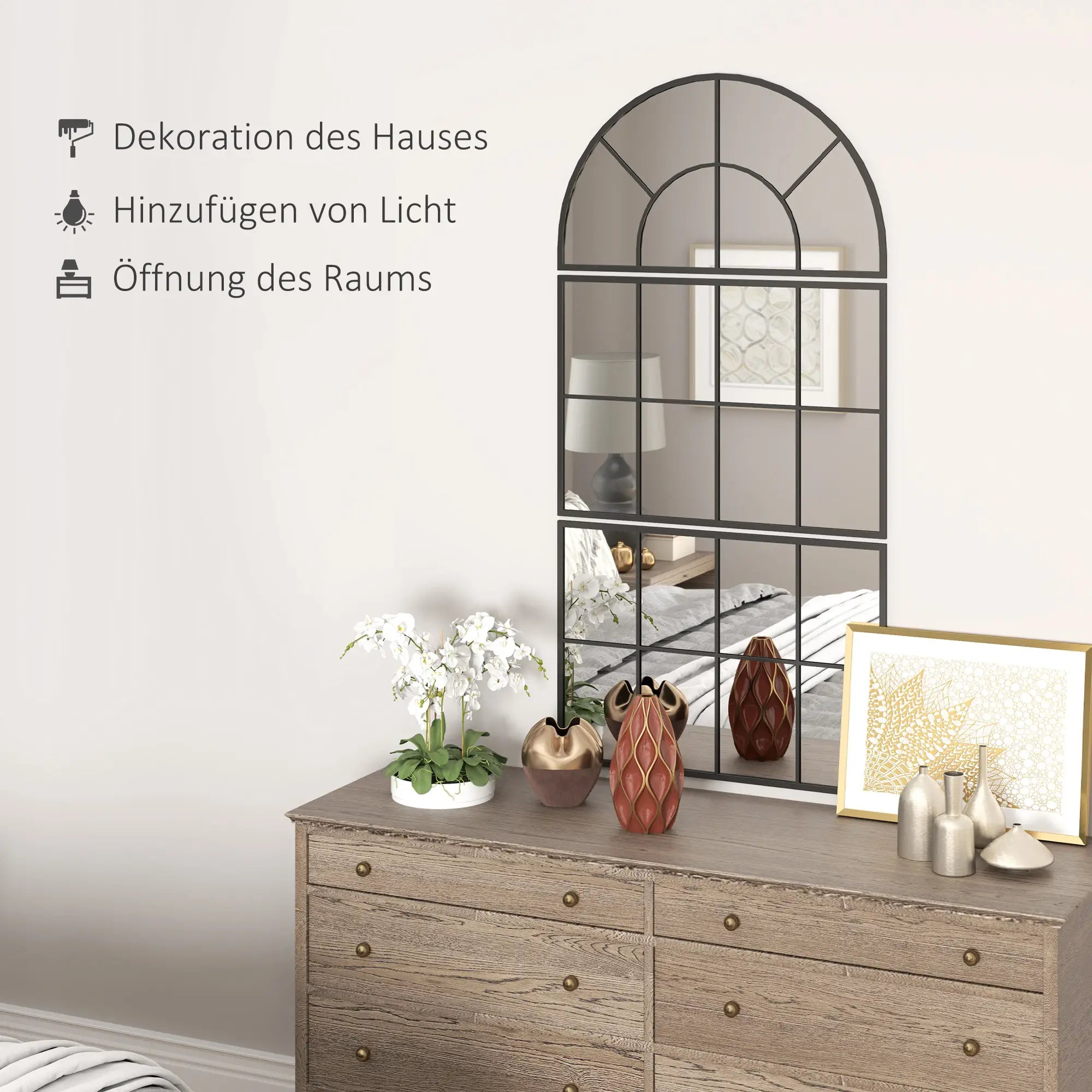 HOMCOM Wandspiegel 3-teilig Fensterdesign klare Reflexion