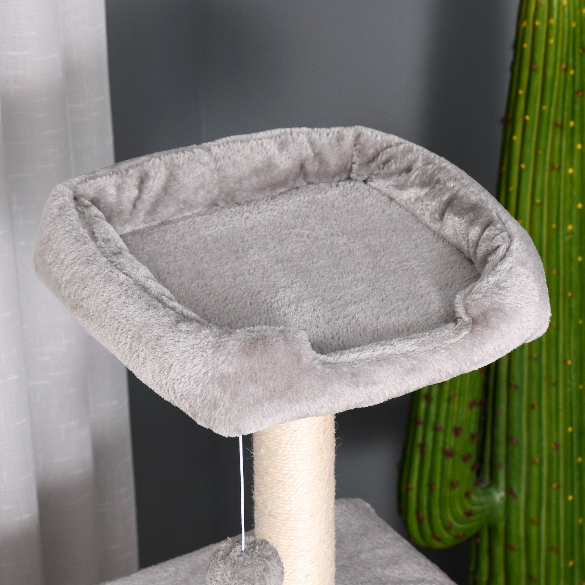 PawHut Kratzbaum 120 cm Katzenturm mit Höhle, Spielball, Sisalstämme,  Plattform, Treppe, mehrstöckiger Katzenkratzbaum, Kletterbaum für Katzen, Hellgrau