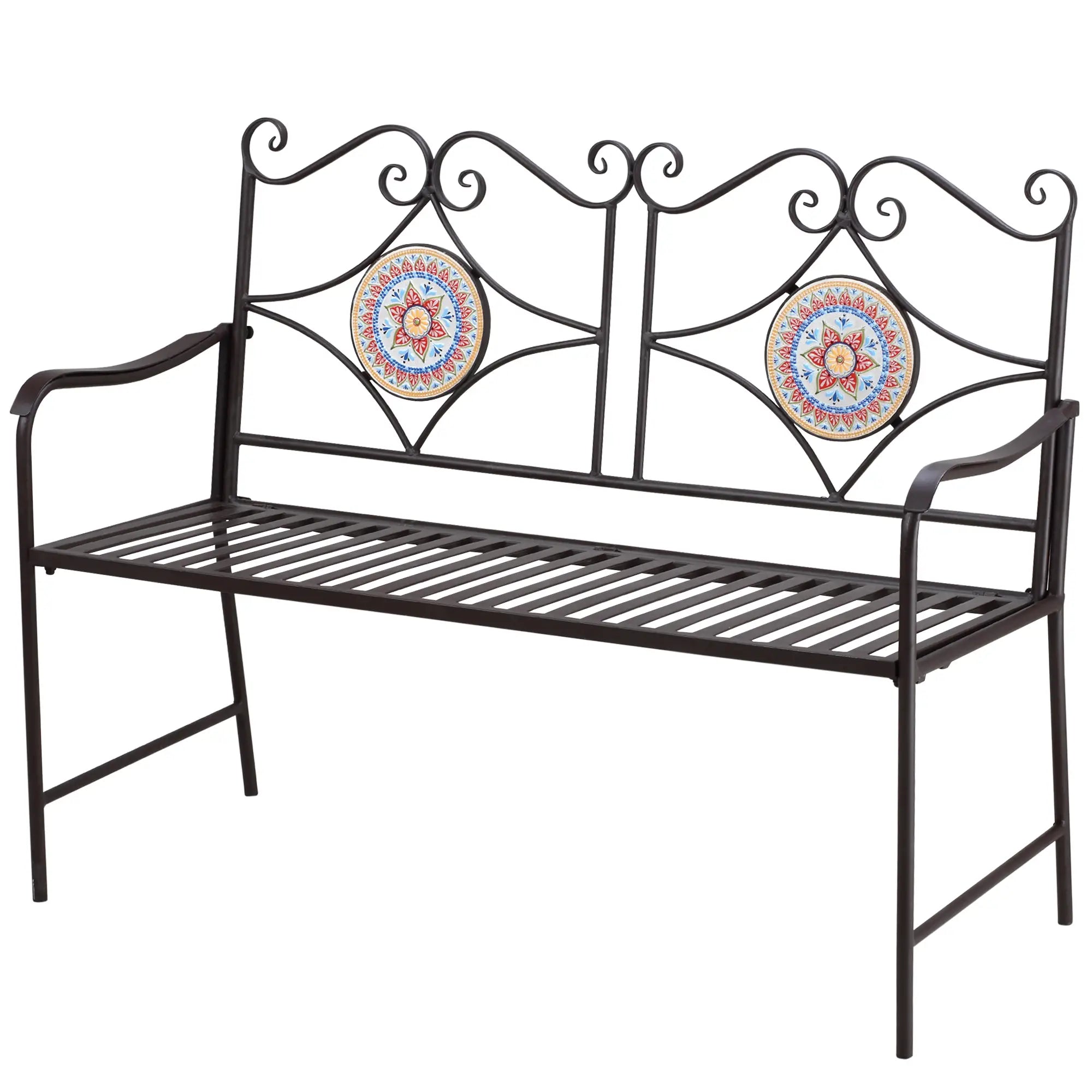 Outsunny Gartenbank Nostalgie-Design Mosaik 2-Sitzer
