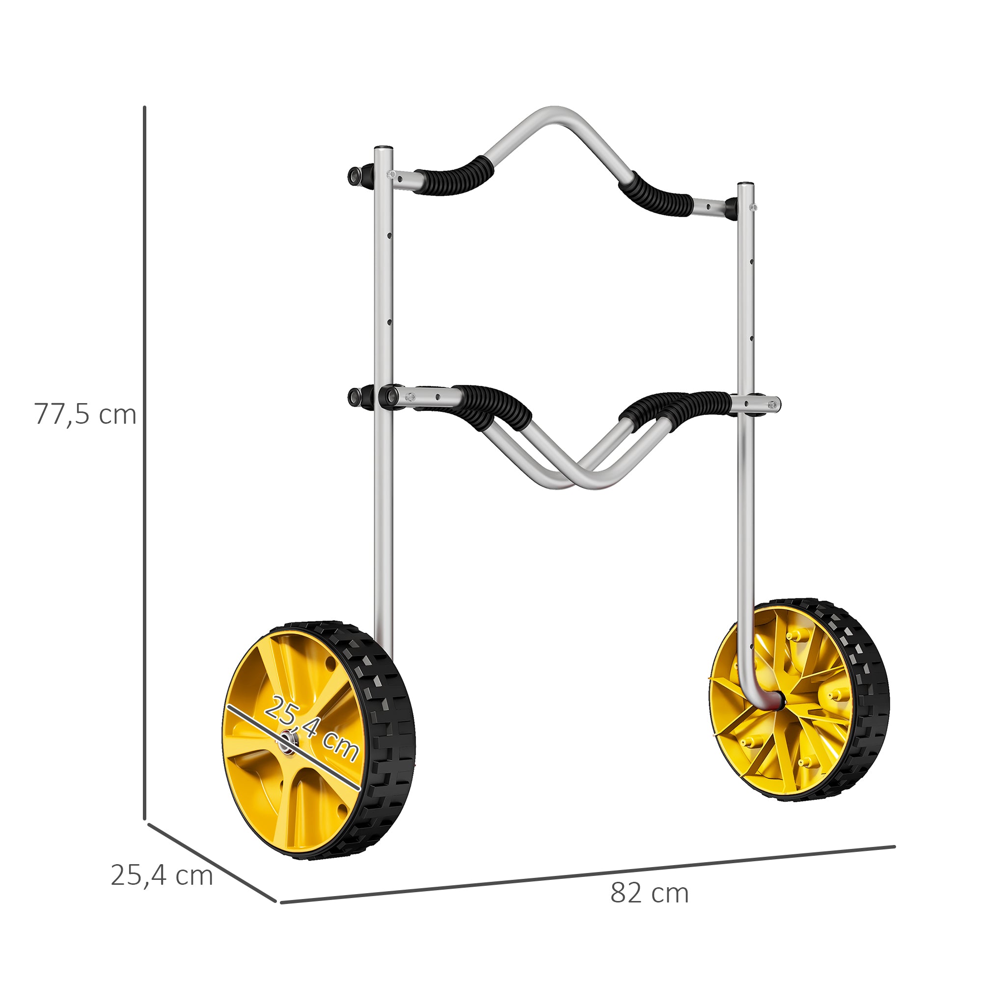 SPORTNOW Kajakwagen, Aluminium Transportkarre, 82x25,4x77,5 cm, Silber Gelb