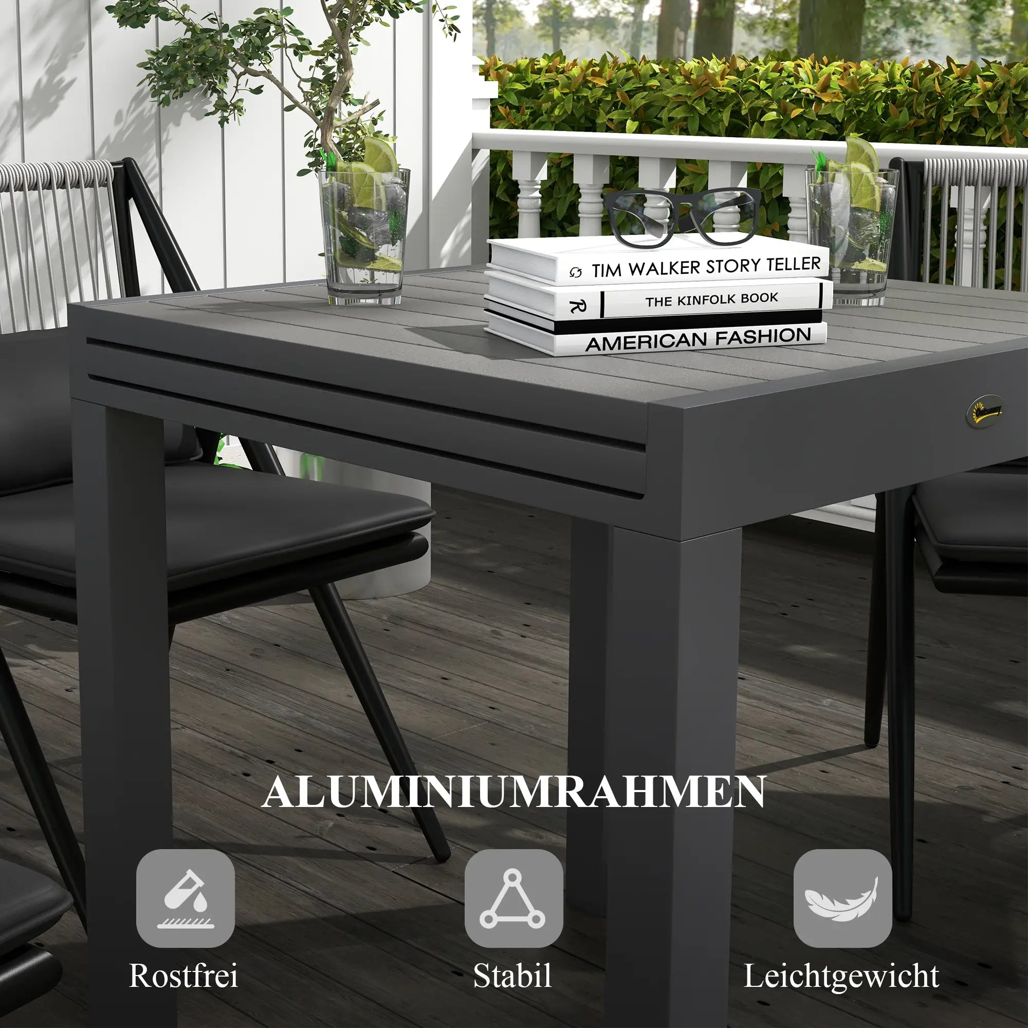 Outsunny Gartentisch 81/162×80?cm Grau