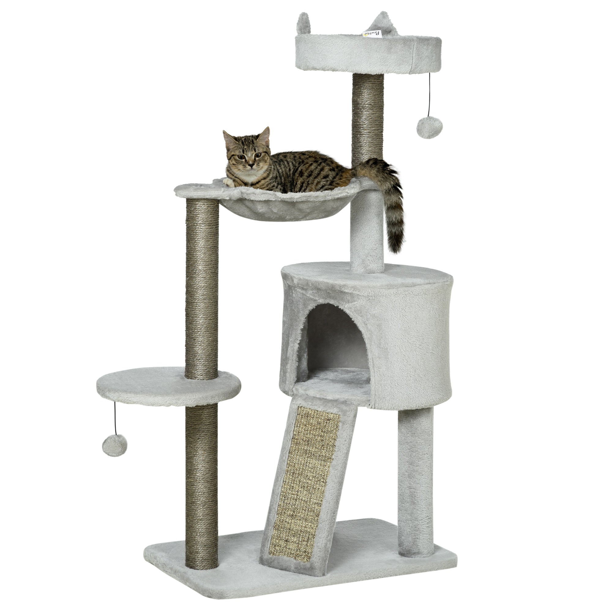 PawHut Kratzbaum Katzenbaum mit Höhle Rampe Spielzeugbällen
