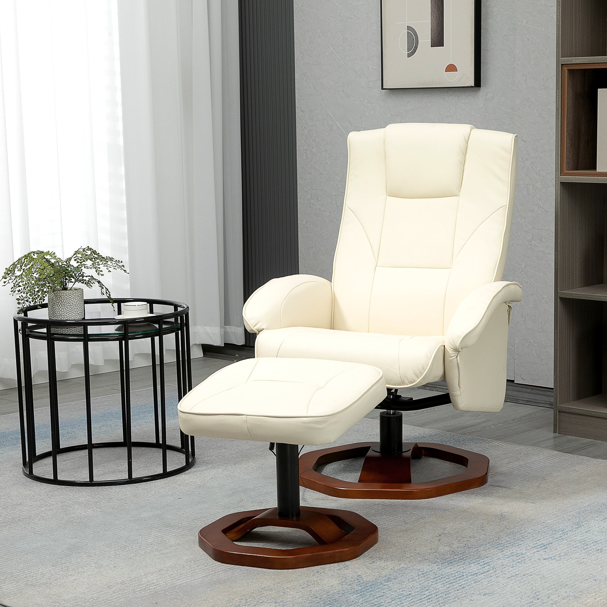 HOMCOM Massagesessel, mit Fußhocker, 10 Massagepunkte, Liegefunktion, drehbarer Sitz, Cremeweiß, 73 x 83 x 106cm