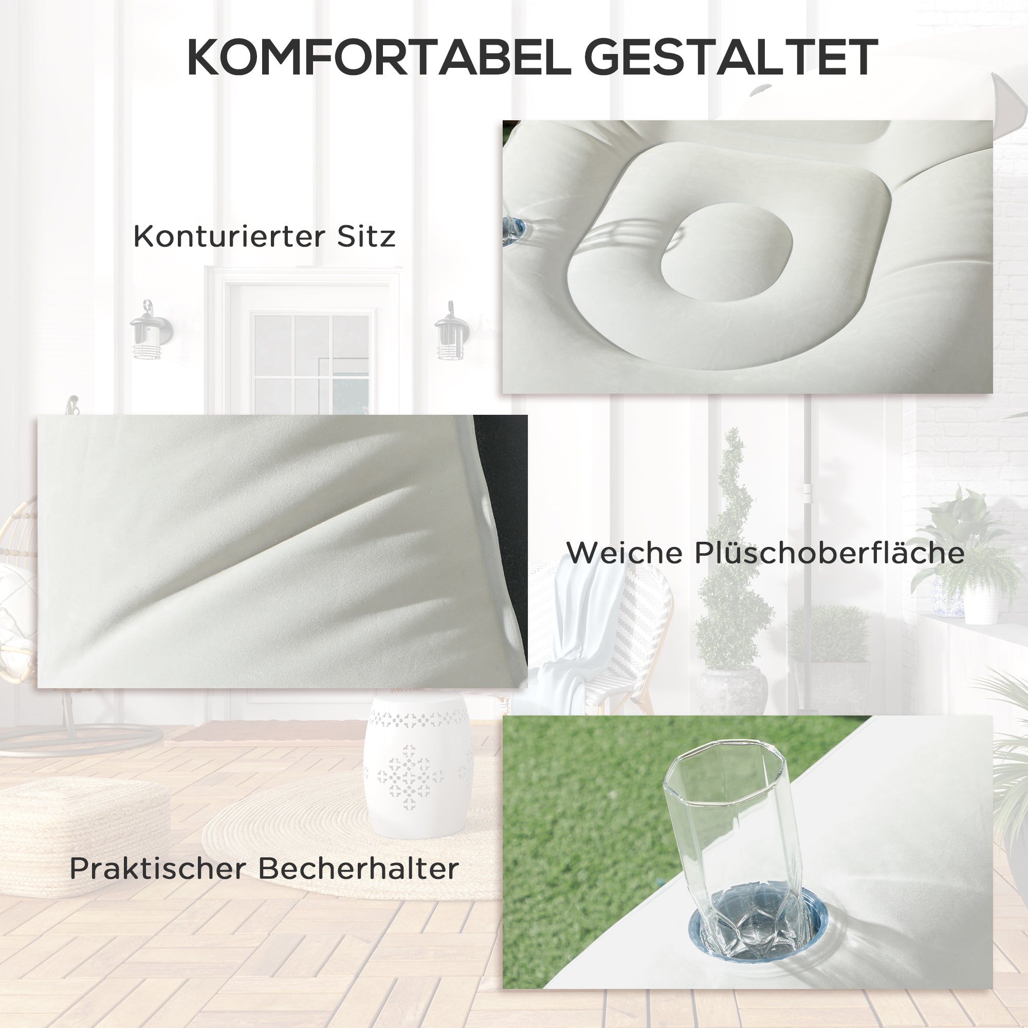 Outsunny Aufblasbarer Sessel Luftsessel Outdoor-Sessel, 125 x 100 x 87cm, Grau + Schwarz