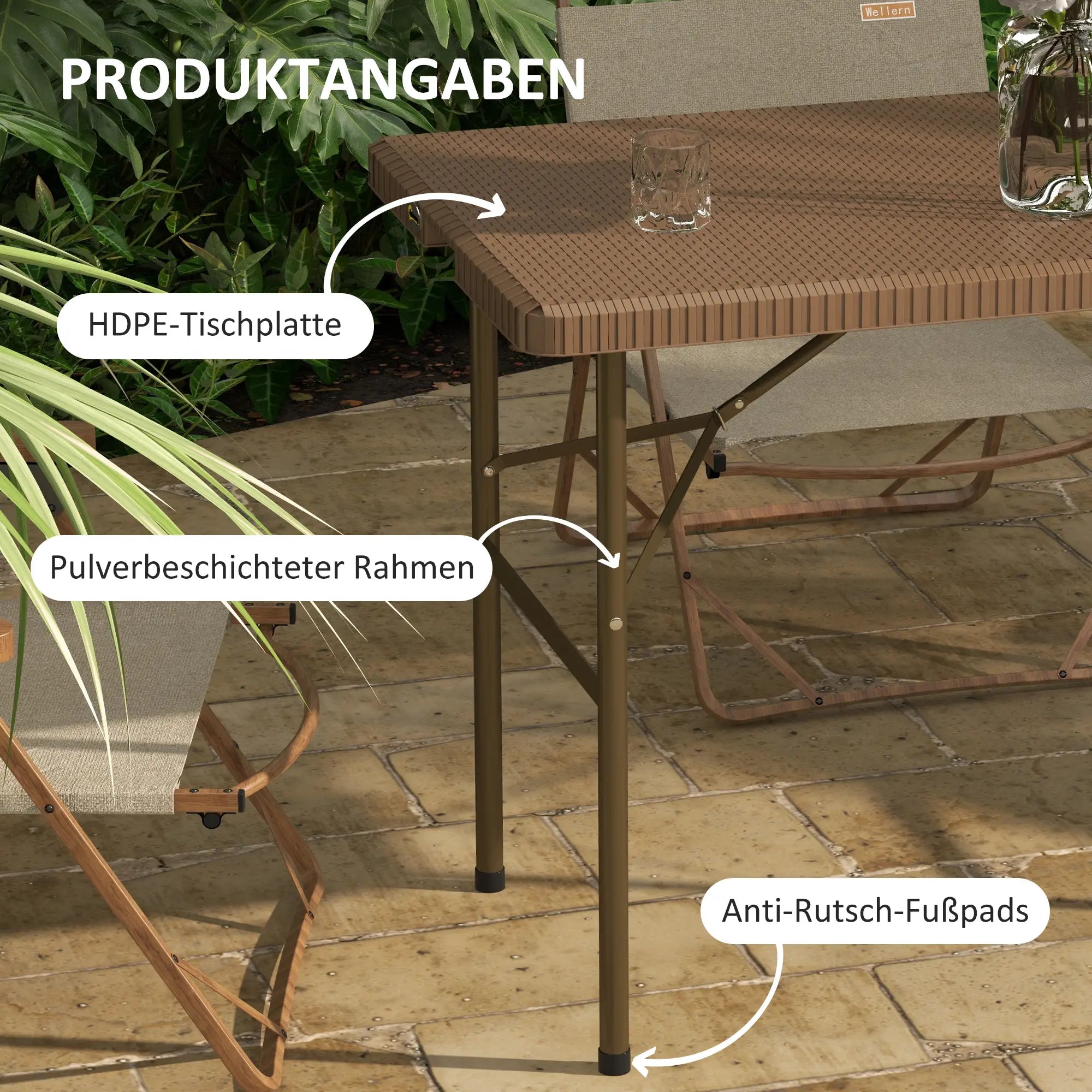 Klapptisch in Rattanoptik für 4 Personen, Braun