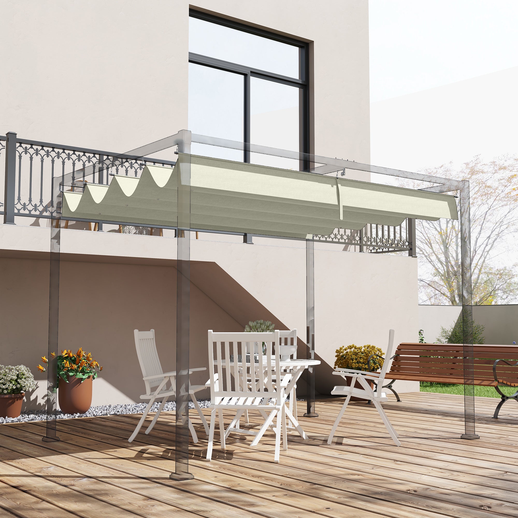 Outsunny Ersatzdach für 2,85 x 2 m Gartenpavillon, ausziehbar, einfache Montage, Polyester, Cremeweiß