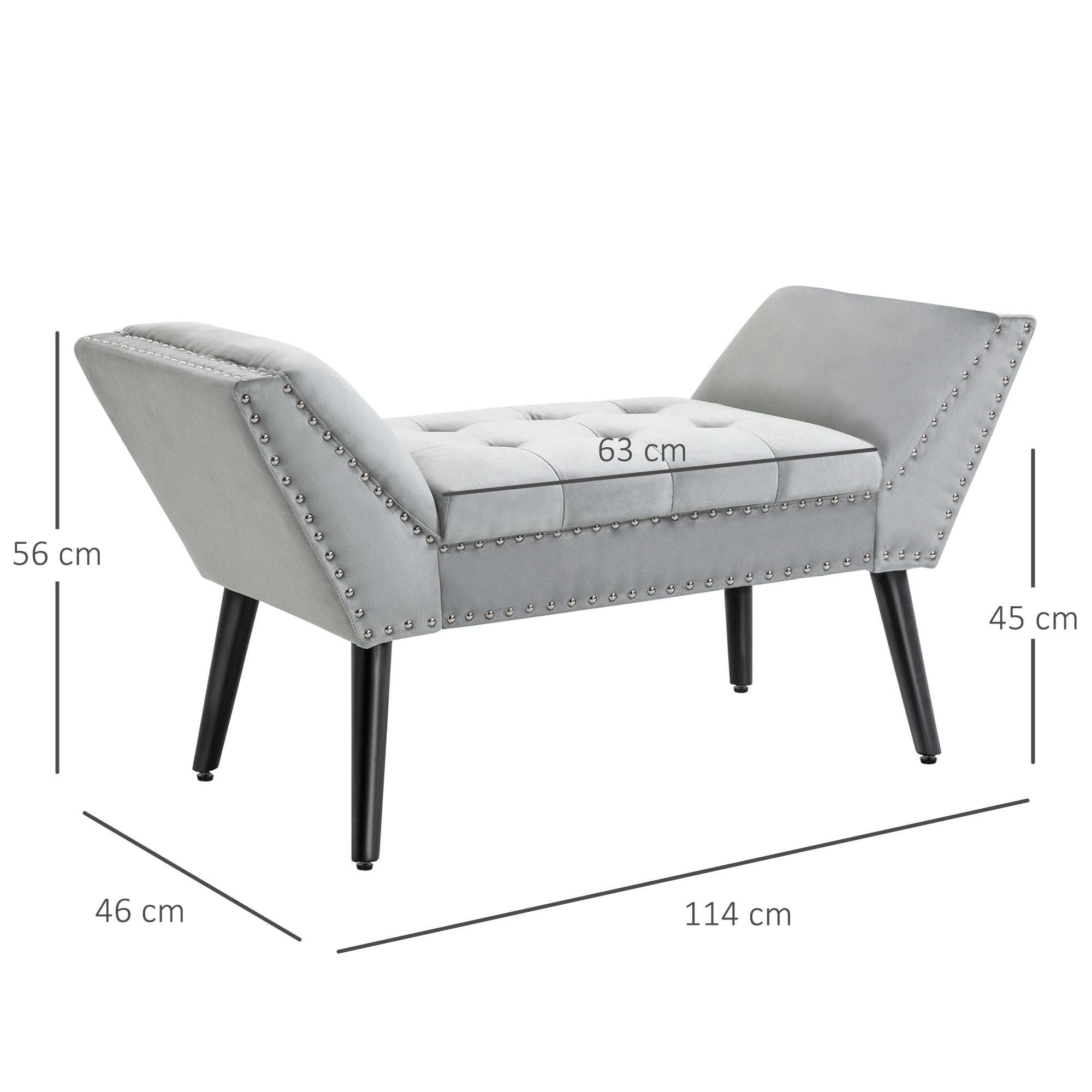 HOMCOM Polsterbank Sitzbank Klavierbank Pianobank mit Samtoptik Bettbank für Schlafzimmer Wohnzimmer, Flur, Gummiholz Hellgrau 114 x 46 x 56 cm