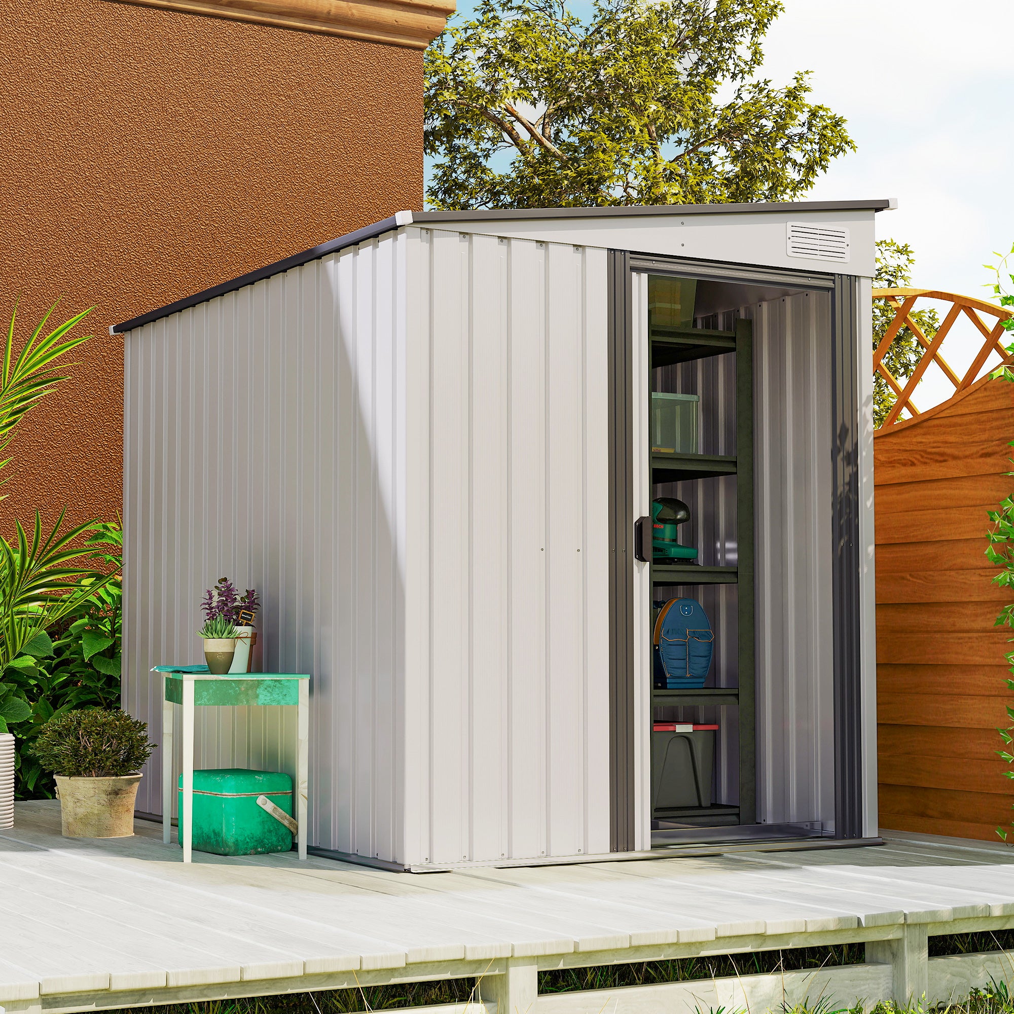 Outsunny Metall Gerätehaus 2,81m² 154x206,5x181 cm Geräteschuppen mit Pultdach Fundament