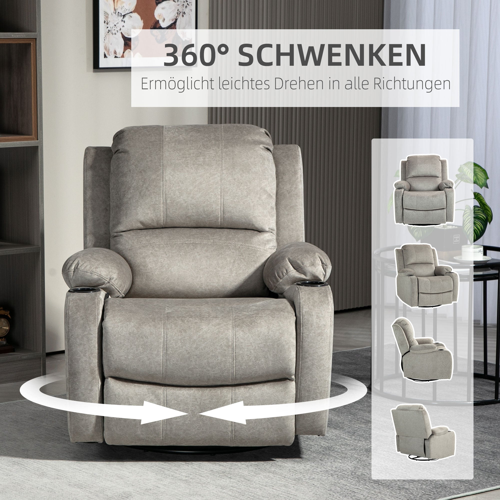 HOMCOM Relaxsessel mit Fußstütze und Liegefunktion, inkl. Getränkehalter, bis 150 kg, Braun
