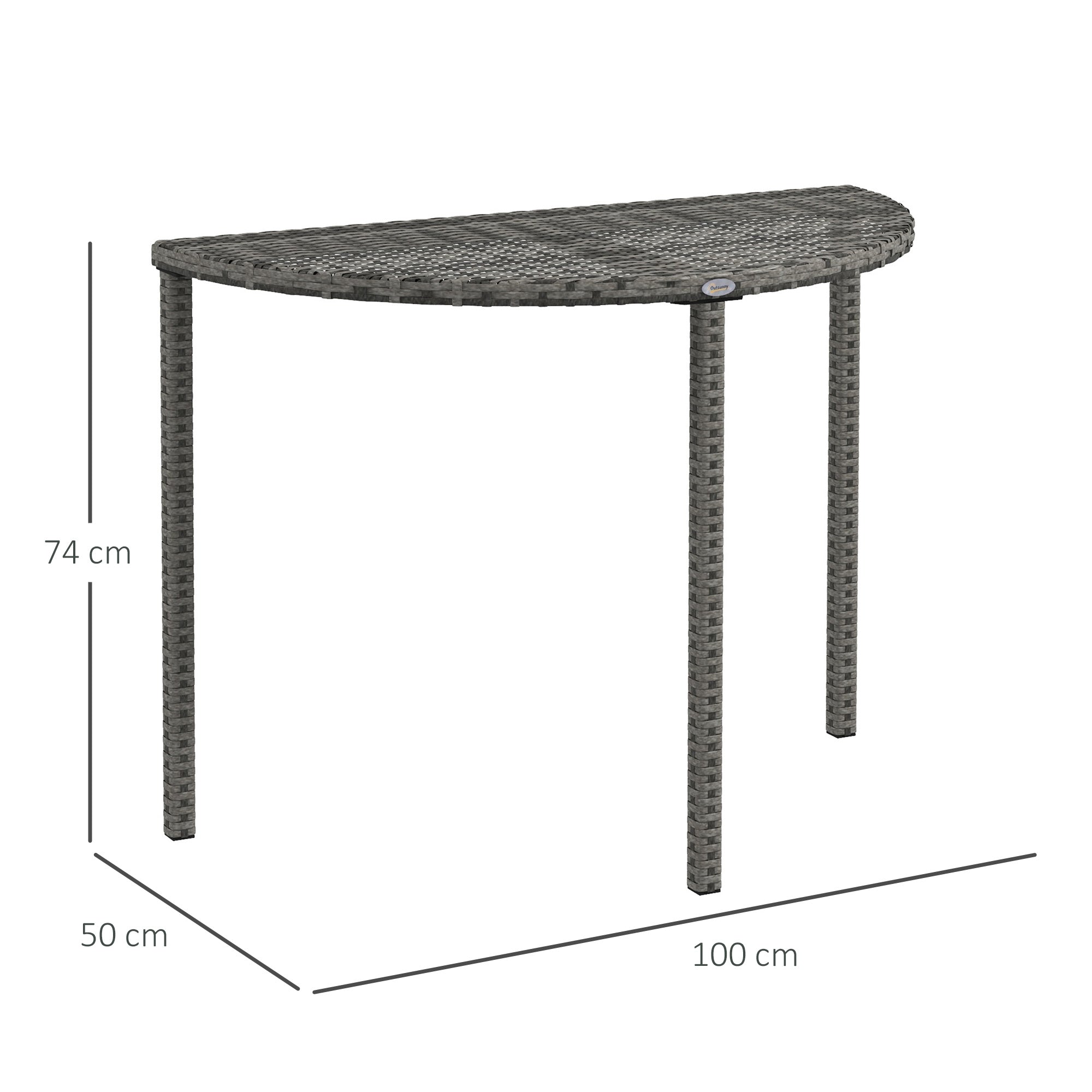 Outsunny Balkontisch, halbrund, Polyrattan+Metall, 100x50x74 cm, Grau