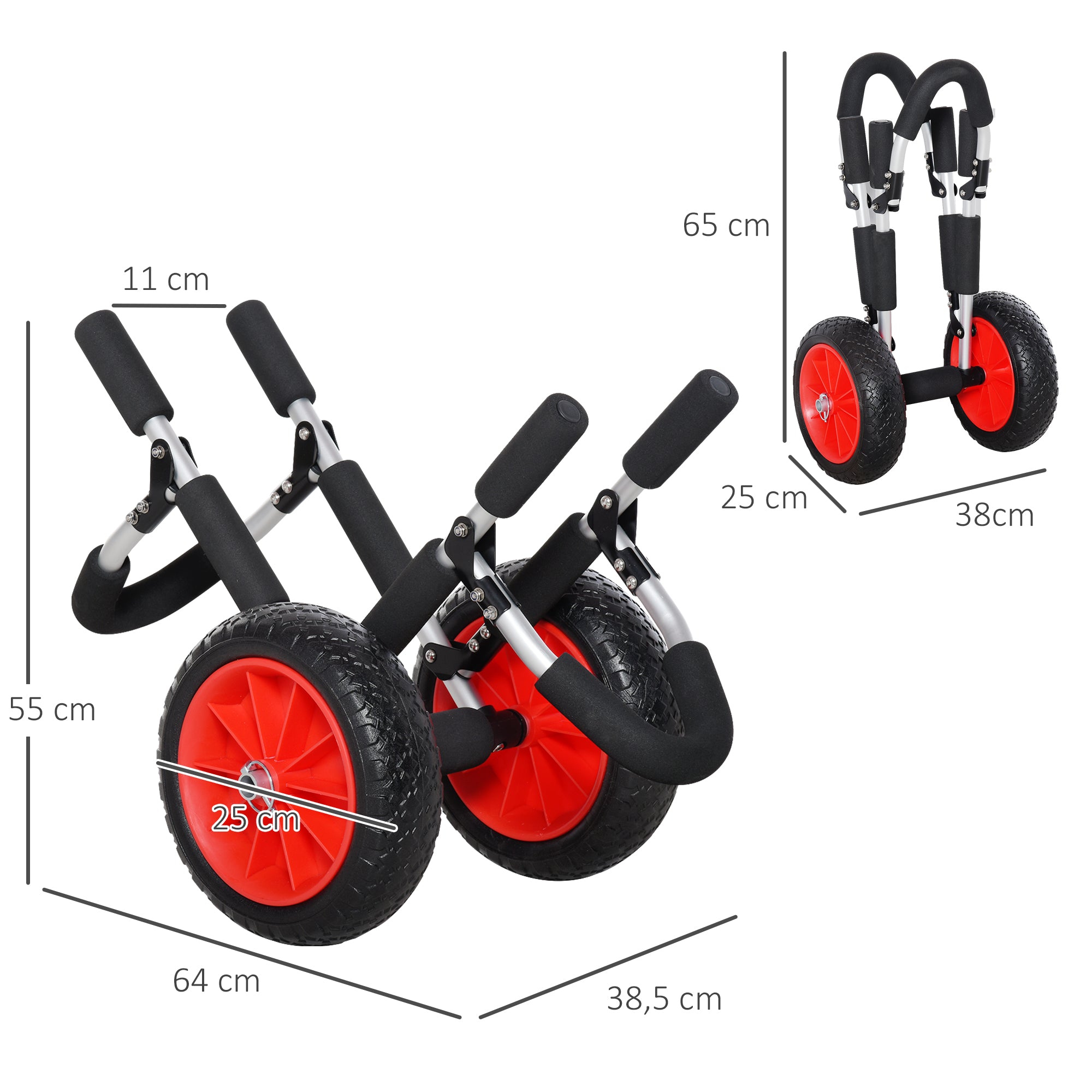 HOMCOM Surfwagen klappbar bis 45 kg AluTransportwagen Kajakwagen klappbar gepolstert Kunstleder-Reifen Bootswagen Surfwagen Bootstrailer Trolley für Surfbrett Board Schlauchboot
