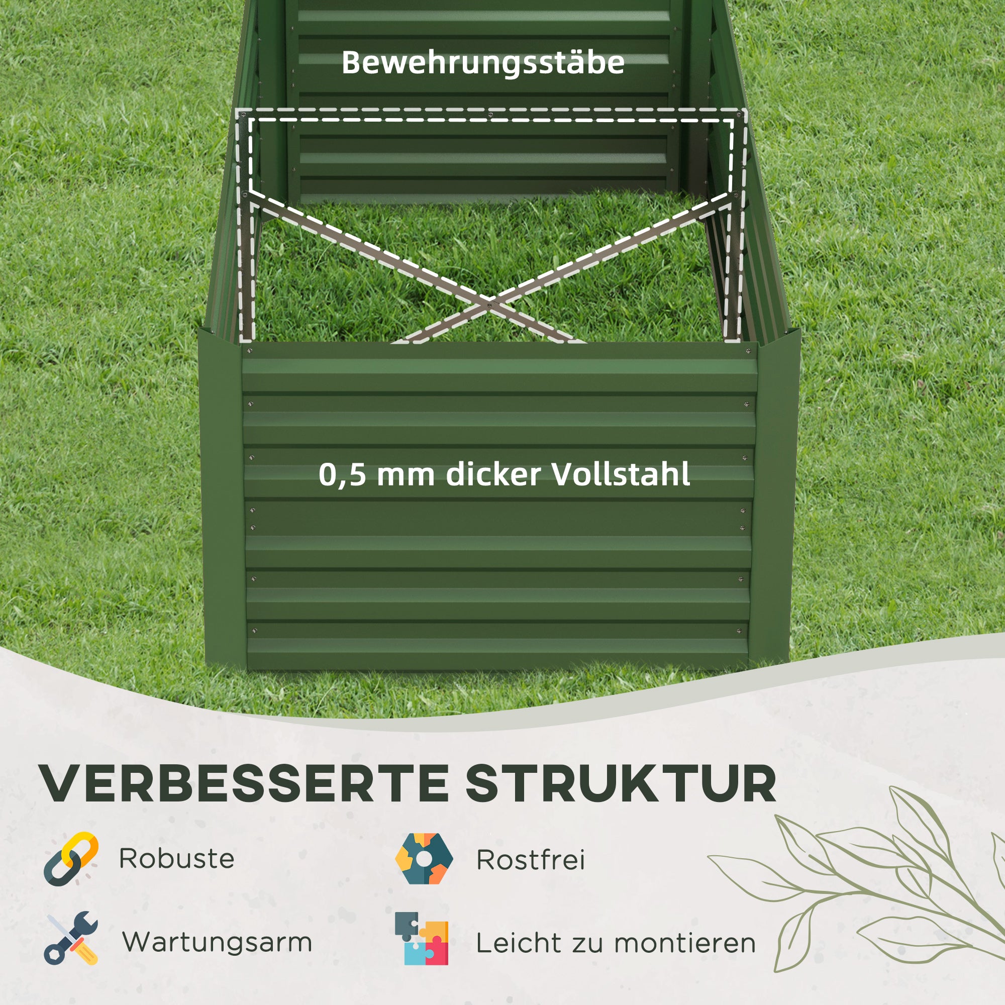 Outsunny Pflanzenkübel, Handliches Blumenbeet zum Anpflanzen, Hegen und Pflegen, Hochbeet, Stahl, Grün