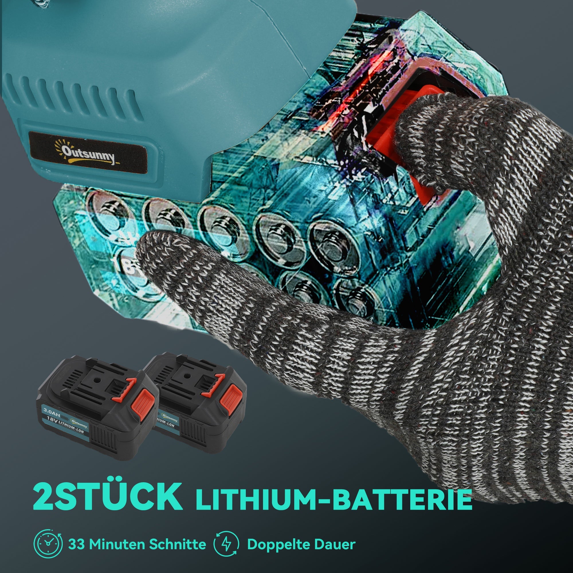 Outsunny 2-in-1 Mini Kettensäge 580W mit Akku 8000mAh Sicherheitsverriegelung 8 Zoll 42 x 29 x 10,5 cm Blau