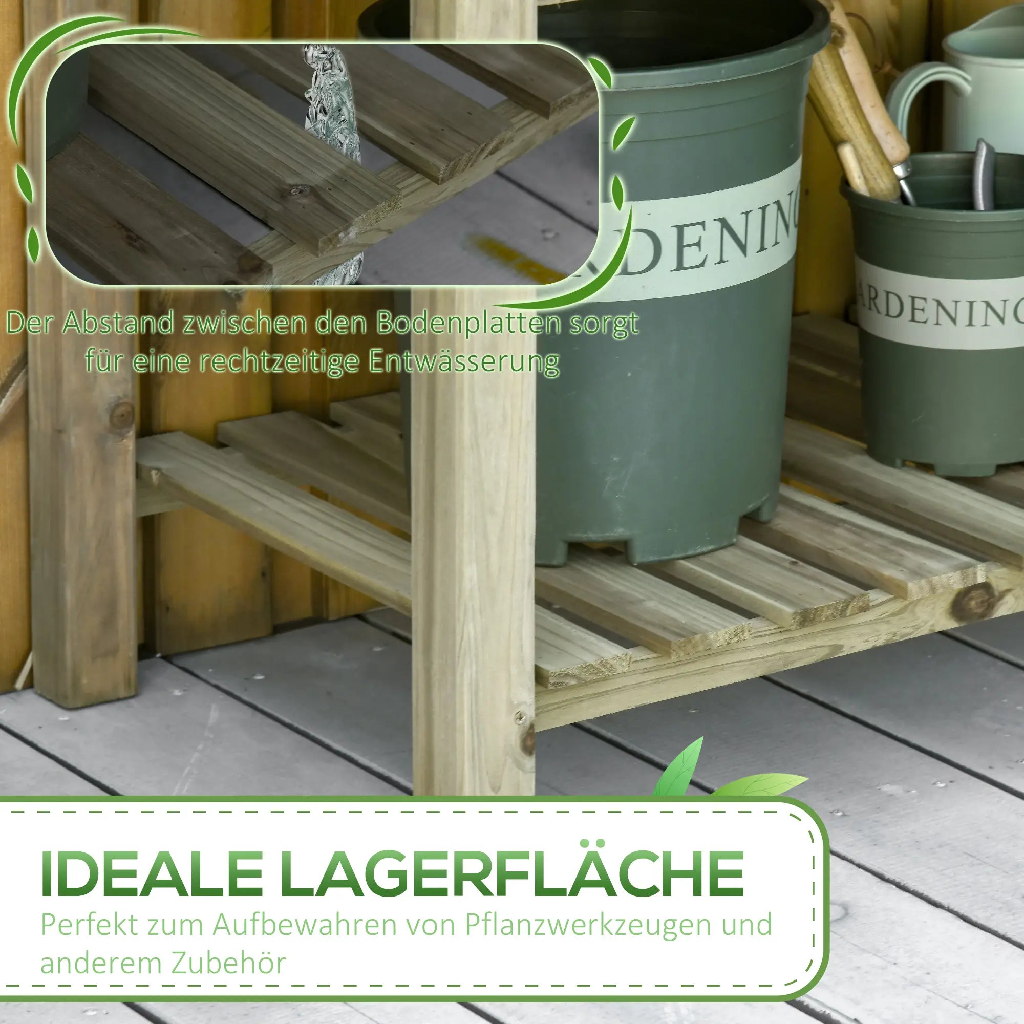 Outsunny Hochbeet, Erhöhter Pflanzkübel aus Holz mit unterem Regal, robuste Konstruktion, Ablauflöcher, 91L x 51B x 76H cm, Grün