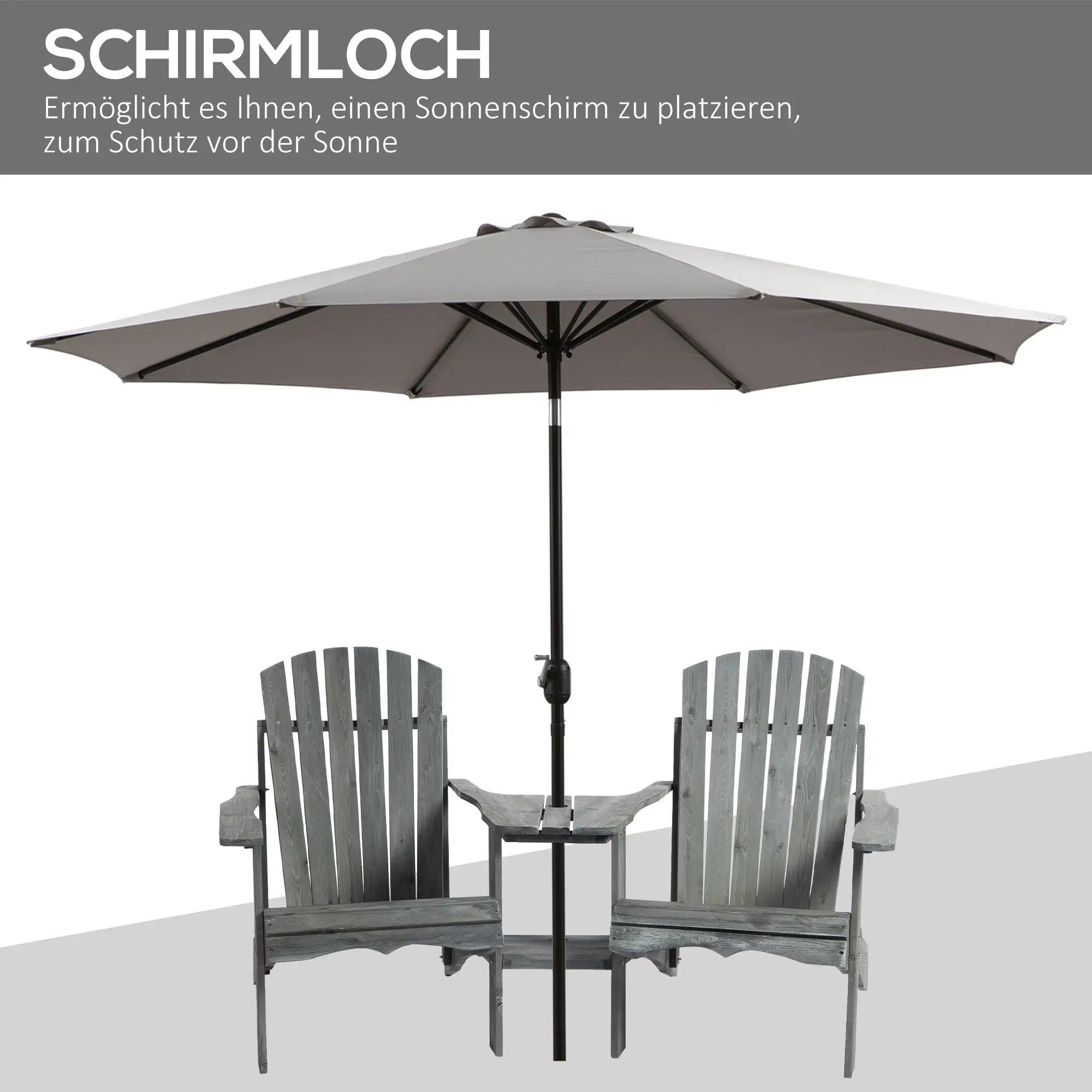Outsunny Adirondack Gartenstuhl 2er-Set mit Tisch Schirmloch Massivholz