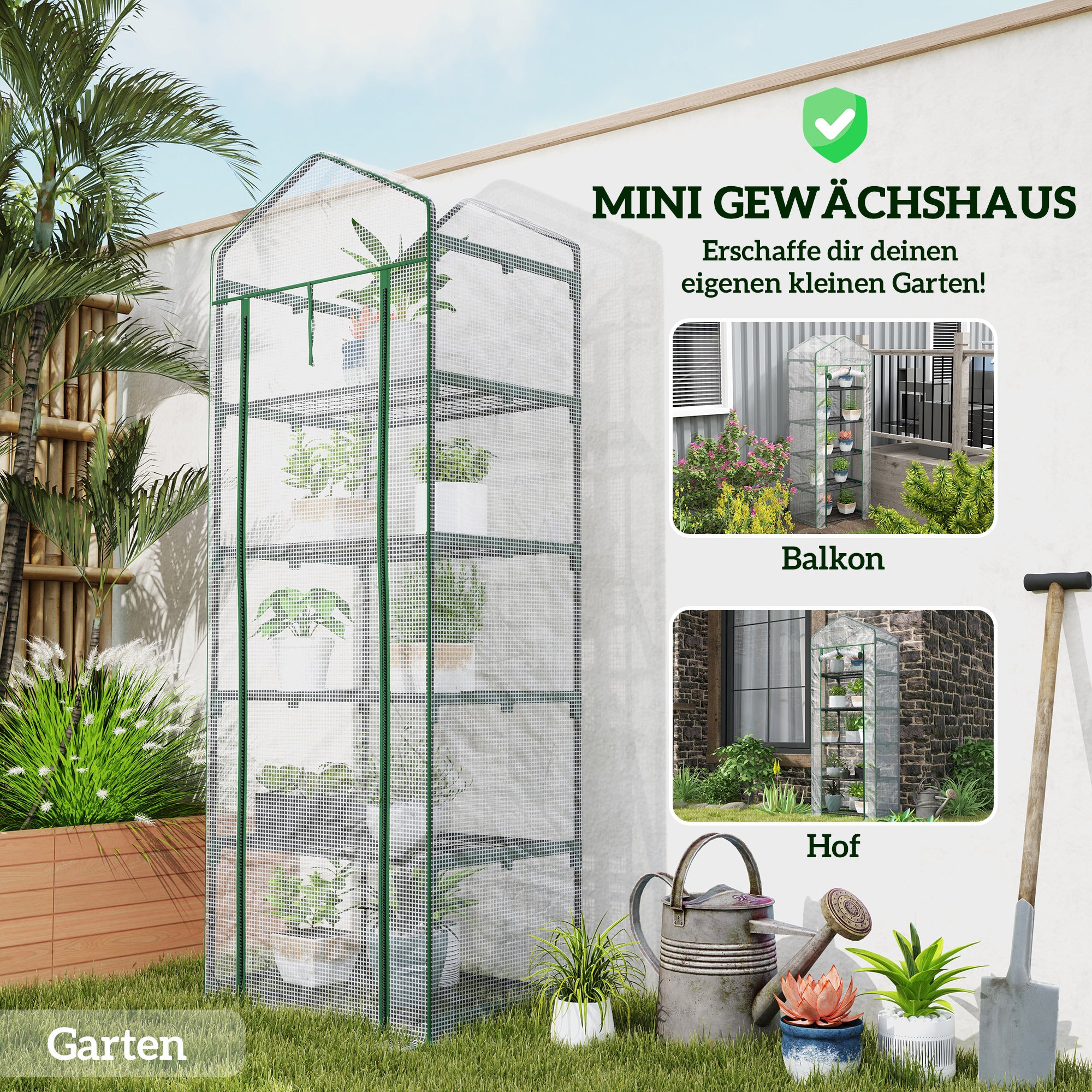 Outsunny Mini-Gewächshaus für Blumen oder Gemüse, Stahl, Kunststoff, 69L x 49B x 193H cm, Weiß