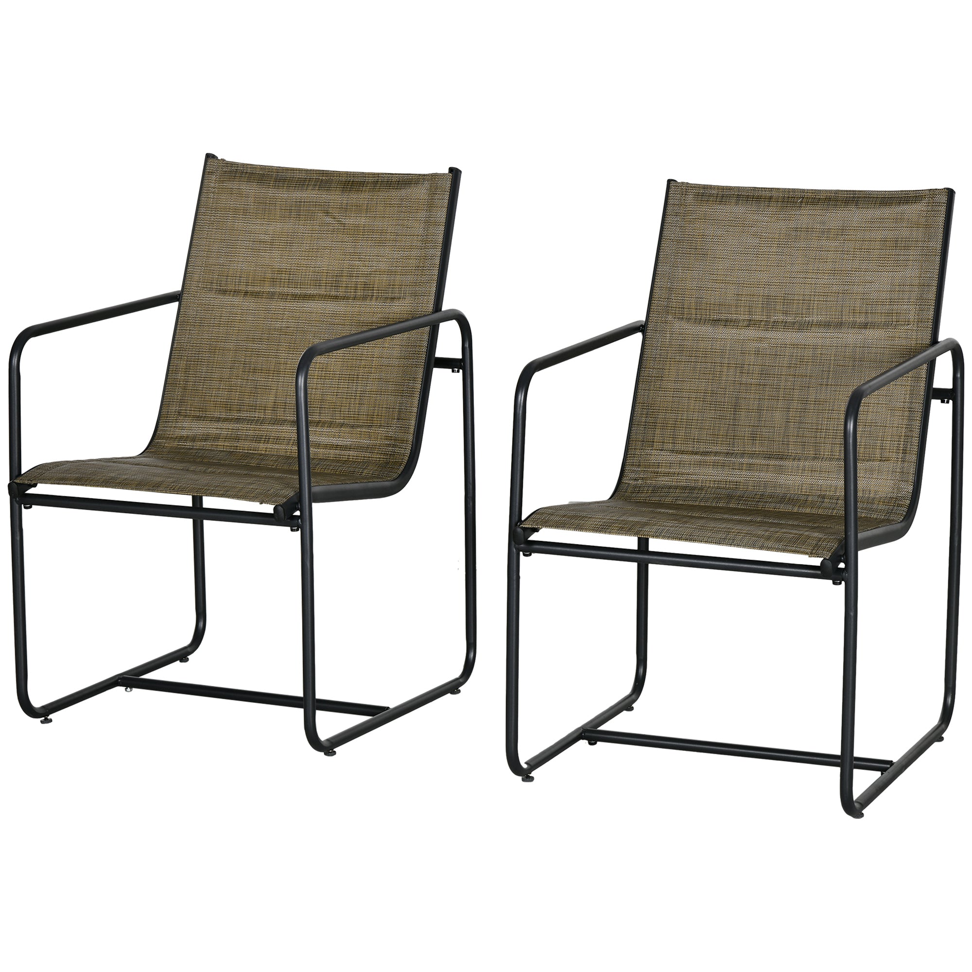 Outsunny Gartenstuhl, 2er-Set, atmungsaktiver Bezug, robuster Metallrahmen, 54x66,5x88cm, Schwarz/Braun